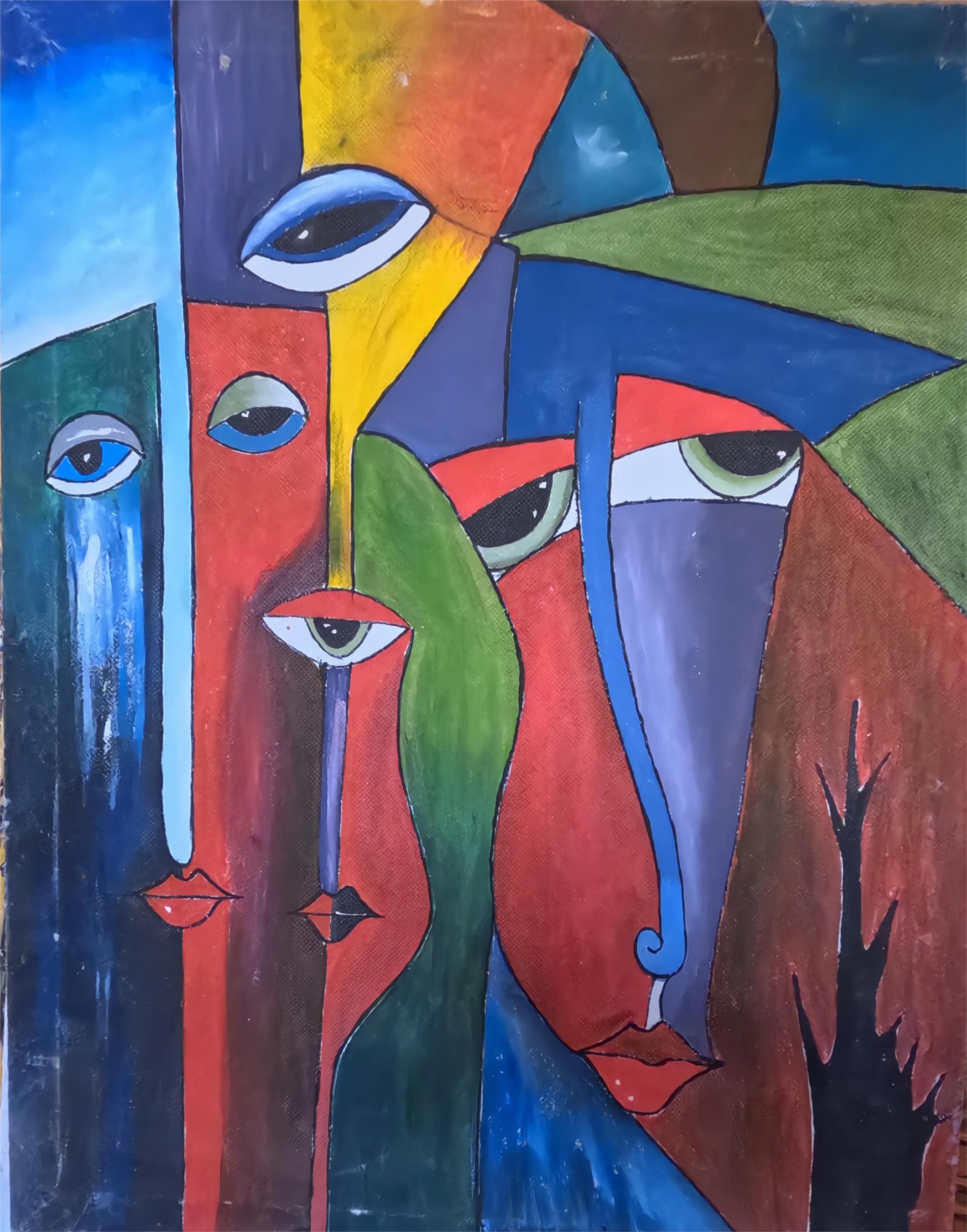 Peinture abstraite colorée 40x50cm