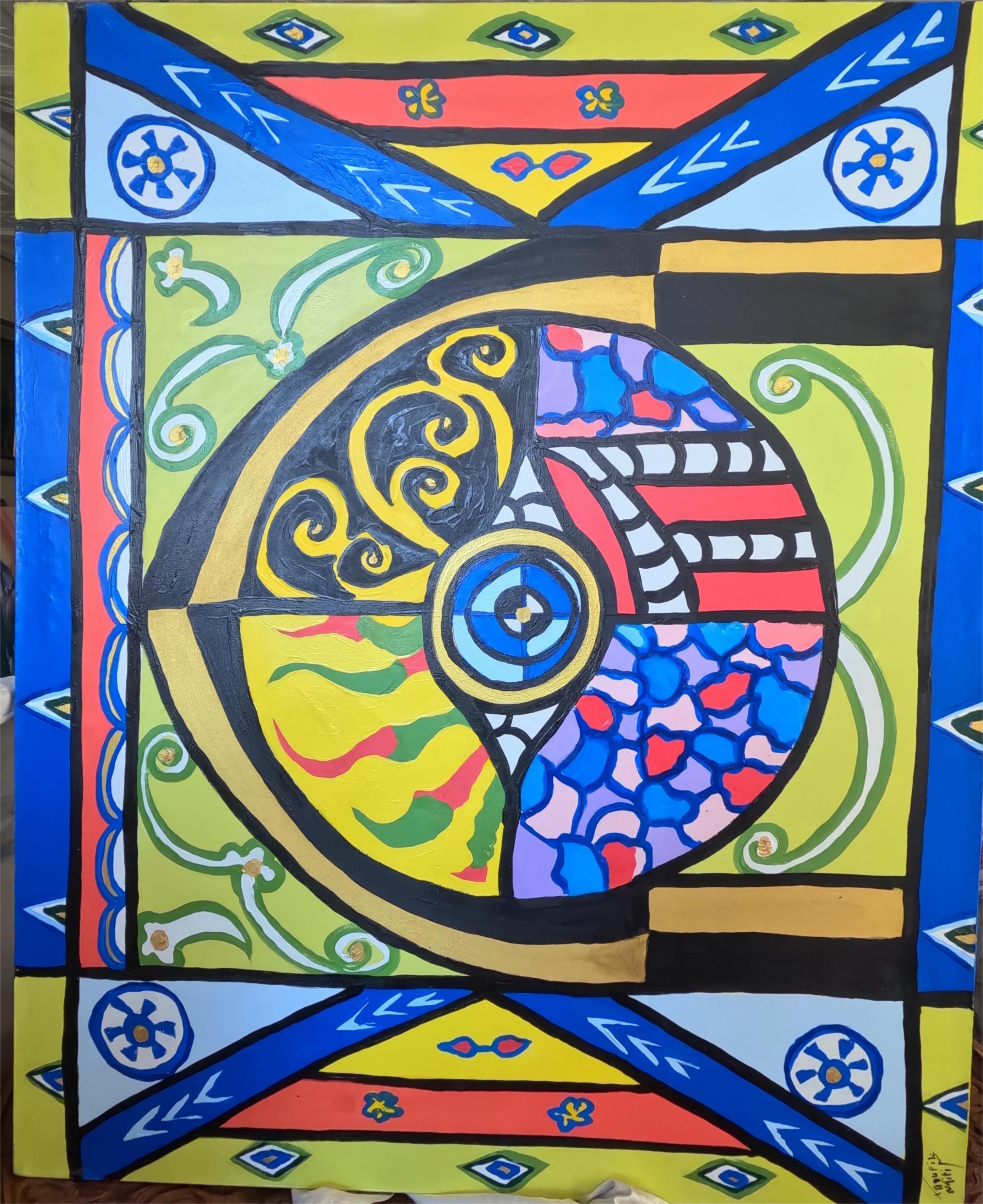 Peinture abstraite colorée 90x110cm