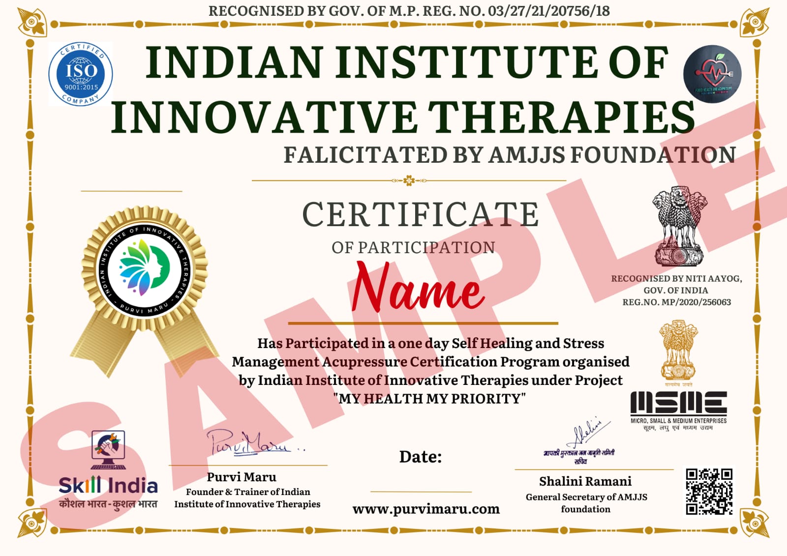 ONE DAY SELF HEALING AND STRESS MANAGEMENT ACUPRESSURE CERTIFICATION PROGRAM