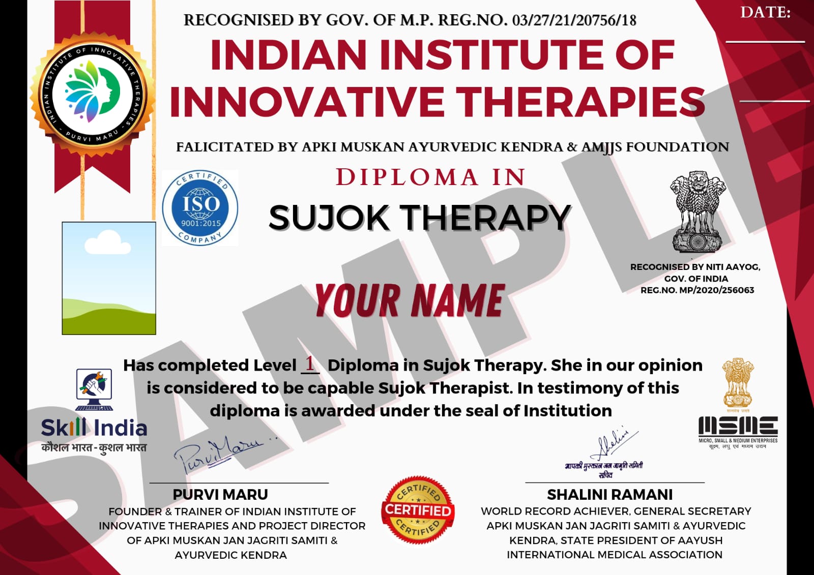 DIPLOMA - LEVEL 1 SUJOK ACUPRESSURE THERAPY