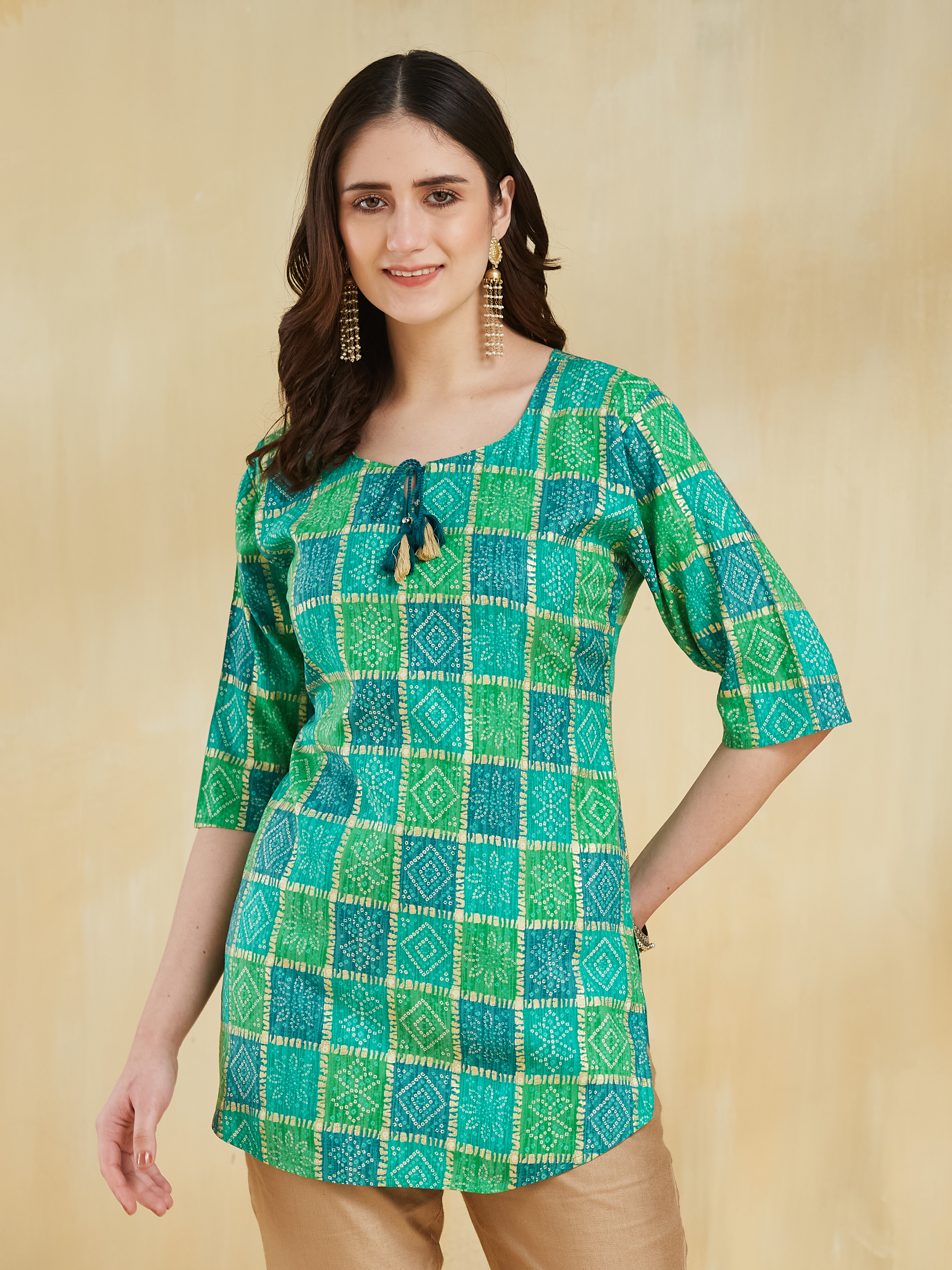 Green Tunic and Beige Trousers Set