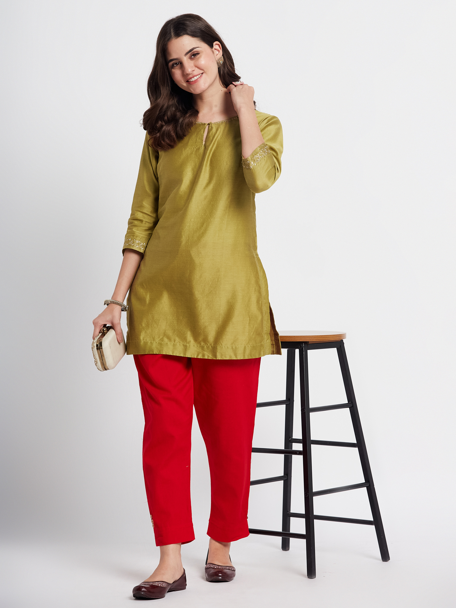 Olive Green Embroidered Kurti
