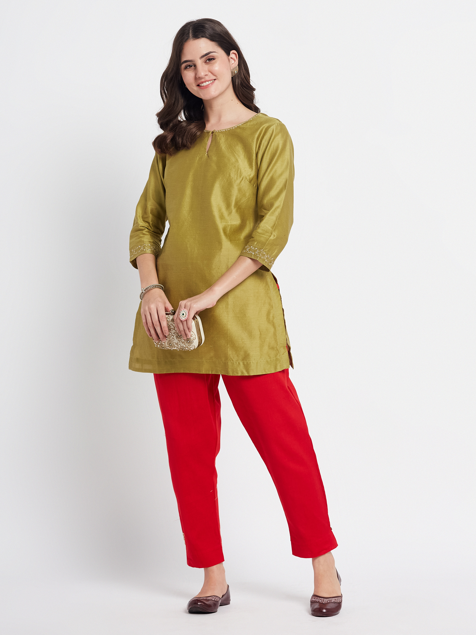 Olive Green Embroidered Kurti