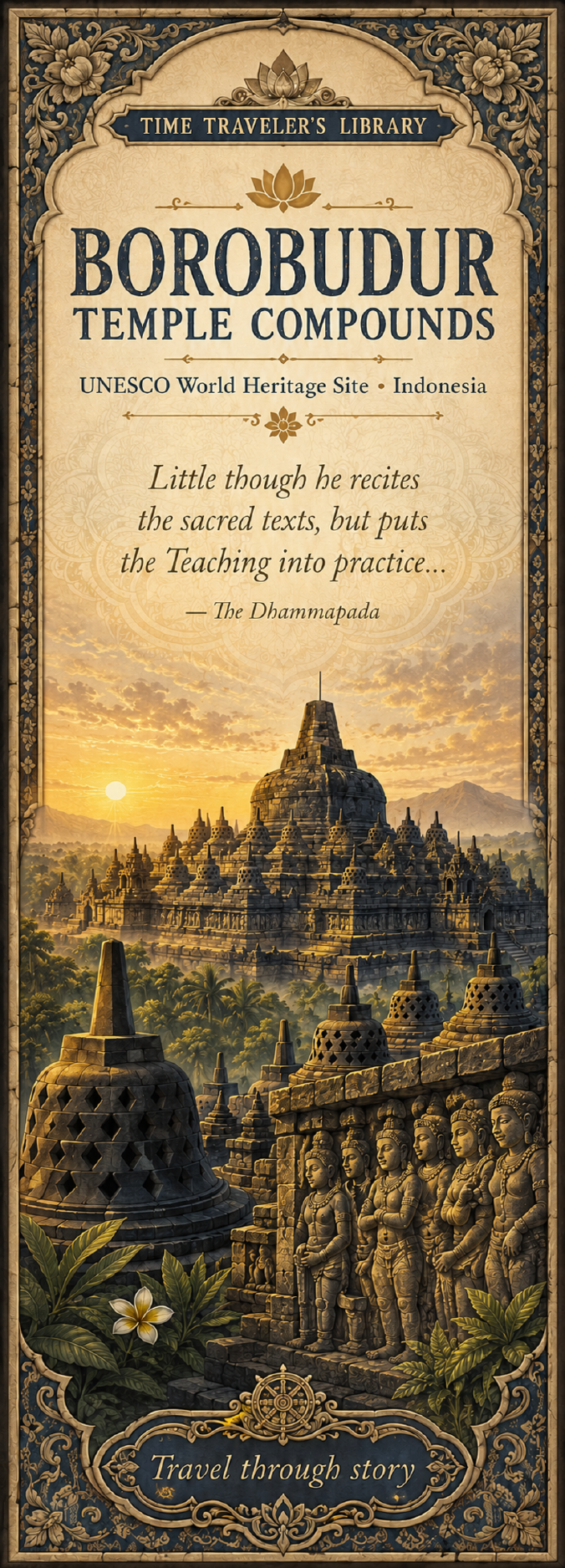 Borobudur Temple Compounds Bookmark | Time Traveler’s Library UNESCO Literary Travel Bookmark UNESCO World Heritage inspired bookmark featuring Indonesia’s ancient Buddhist temple