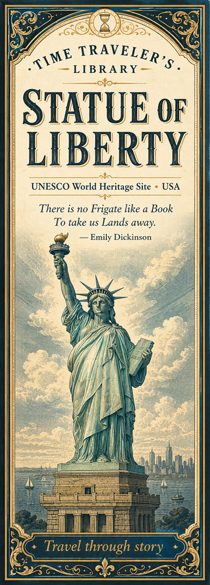 Statue of Liberty Bookmark | Time Traveler’s Library UNESCO Literary Travel Bookmark UNESCO World Heritage inspired bookmark featuring New York Harbor’s iconic symbol of freedom
