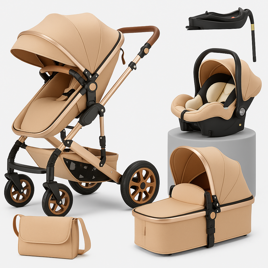 Luxury 5-in-1 Baby Travel System – Stroller, Car Seat with Base, Bassinet, and Diaper Bag for Newborns & Toddlers