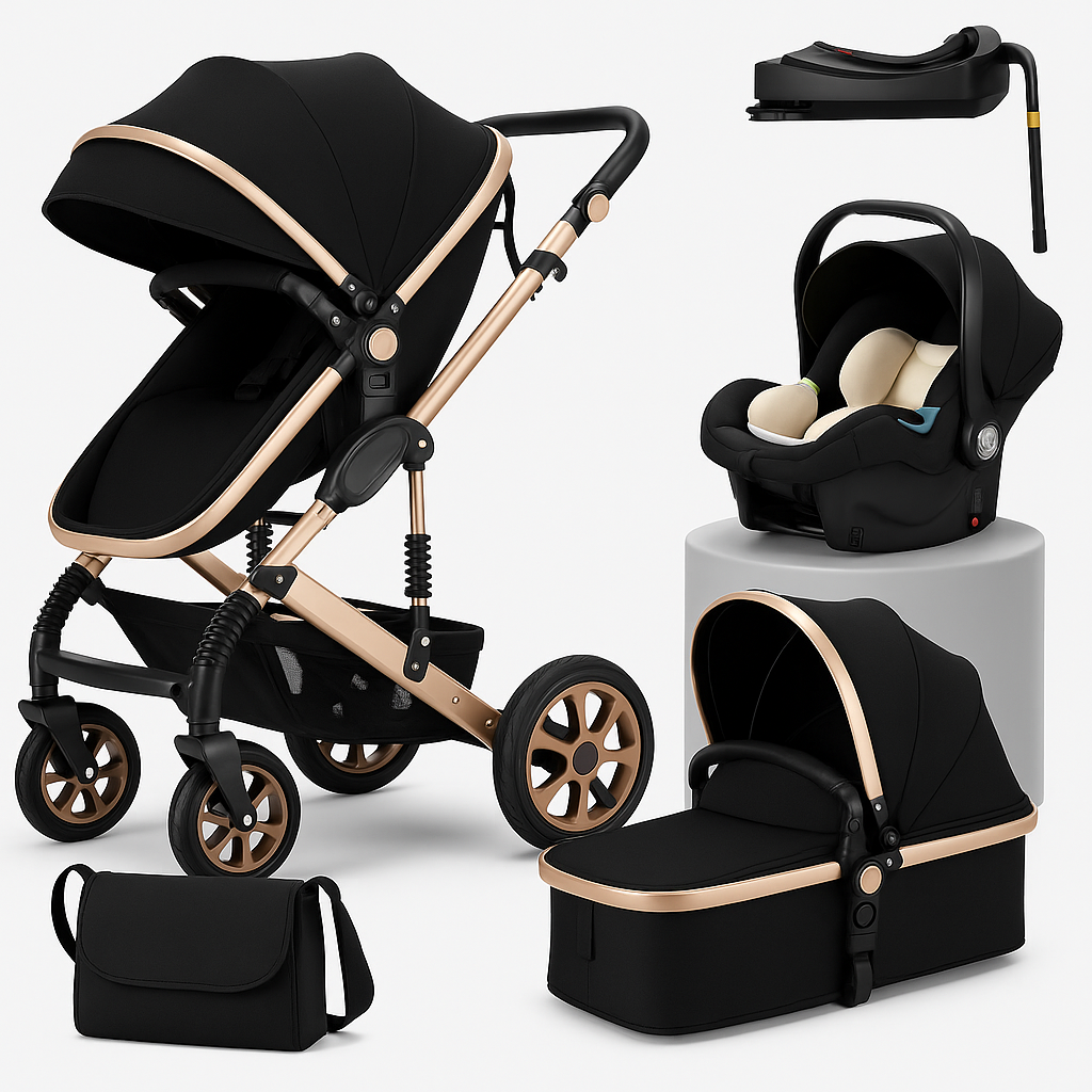 Luxury 5-in-1 Baby Travel System – Stroller, Car Seat with Base, Bassinet, and Diaper Bag for Newborns & Toddlers