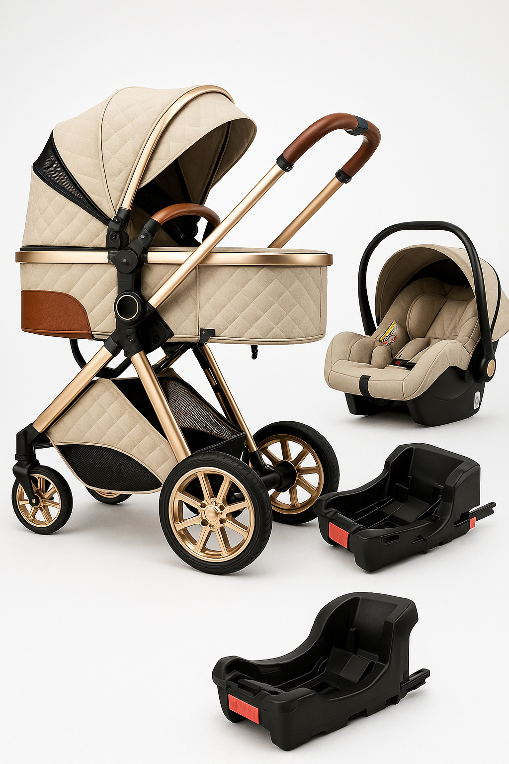 Luxury 4-in-1 High Landscape Baby Stroller – Convertible Bassinet, Car Seat & Base Travel System for Newborn to 5 Years