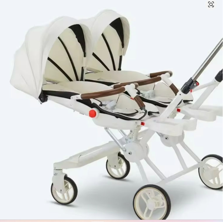 Luxury Portable Twin Stroller – Stylish Foldable Double Seat with 360° Swivel & Adjustable Backrests