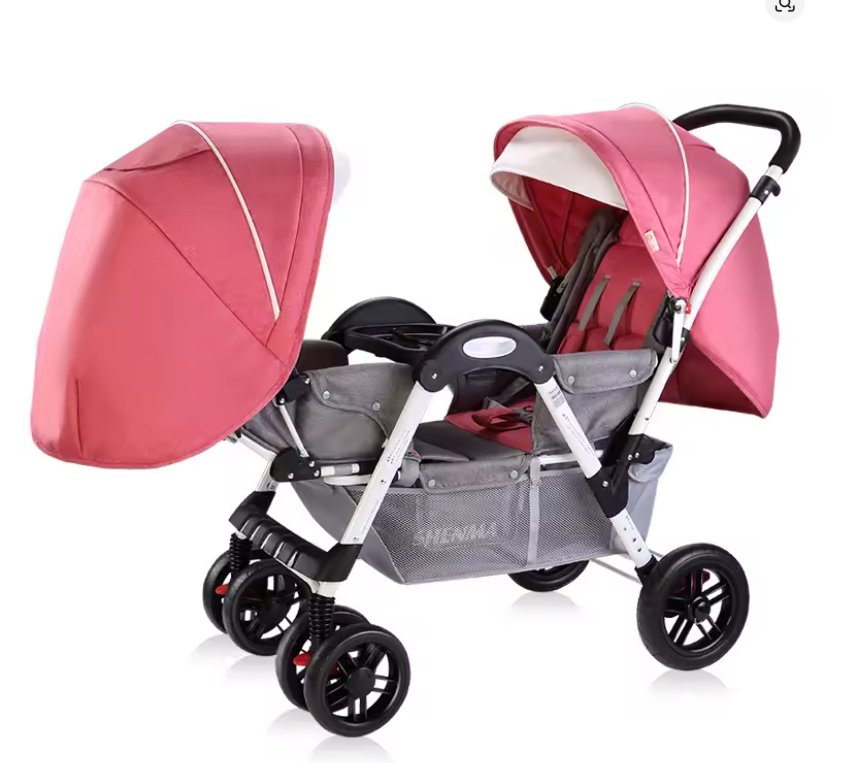 Compact Foldable Twin Stroller – Front & Rear Seats with Recline, Washable Covers, and Umbrella Fold Design