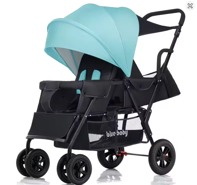 Convertible Twin Stroller with Removable Rear Seat – Foldable 4-Wheel Baby Stroller with Anti-Skid Shock Absorption (0–7 Years)