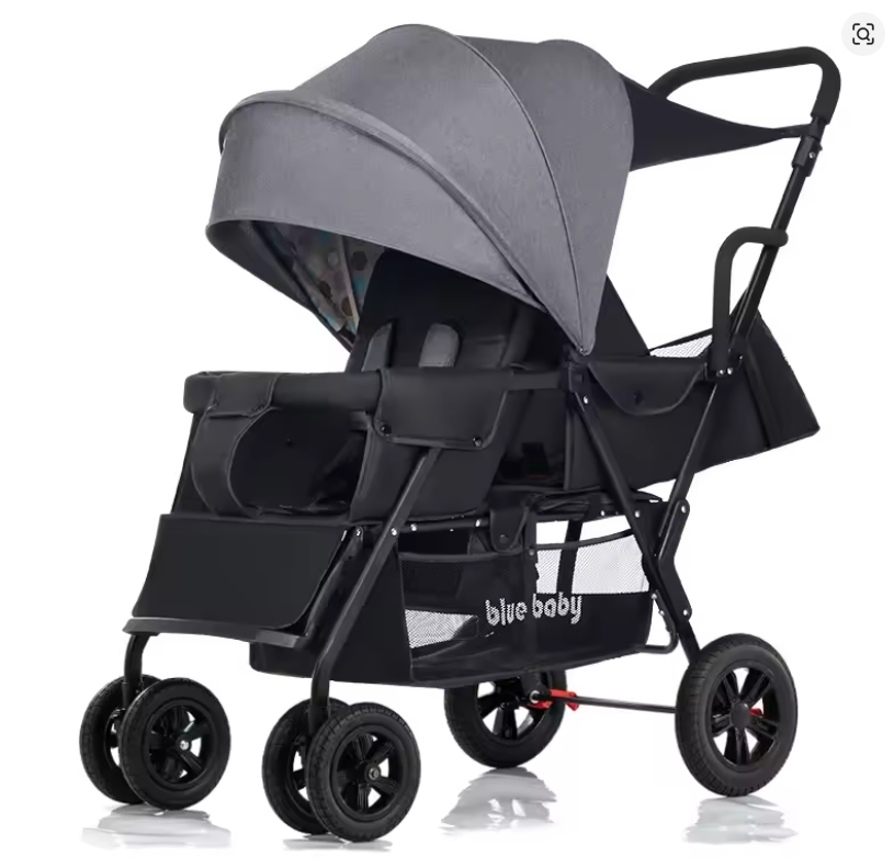 Convertible Twin Stroller with Removable Rear Seat – Foldable 4-Wheel Baby Stroller with Anti-Skid Shock Absorption (0–7 Years)