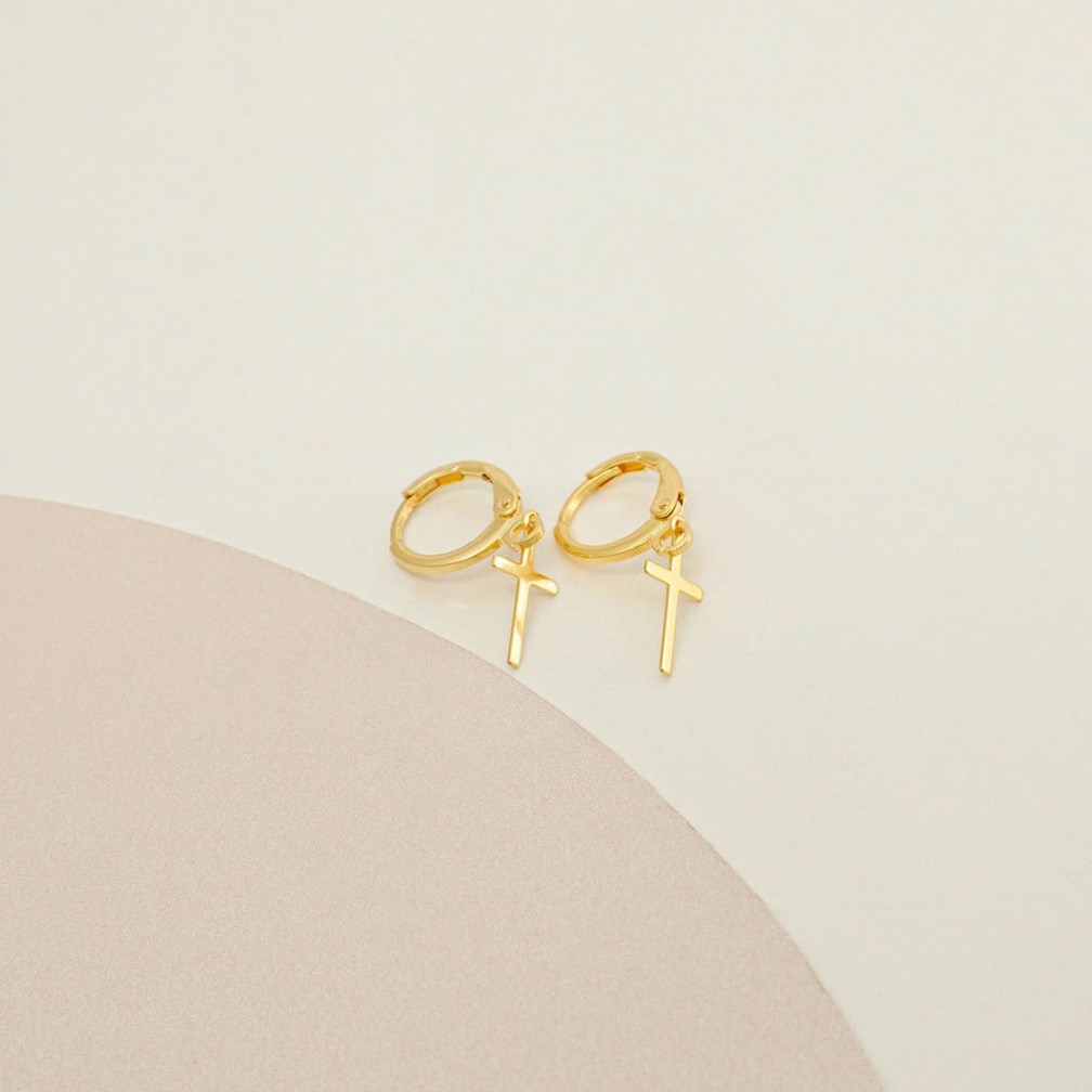 Aros Candonga Cruz Oro Laminado 18K