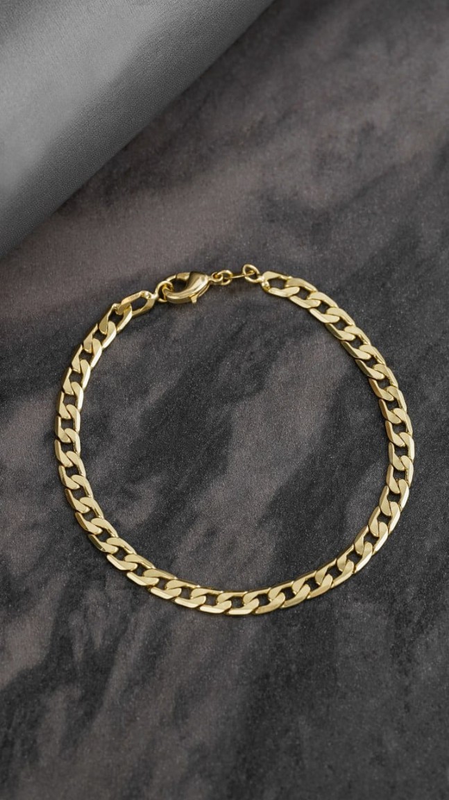 Pulsera Cubana Plana Oro Laminado 18K