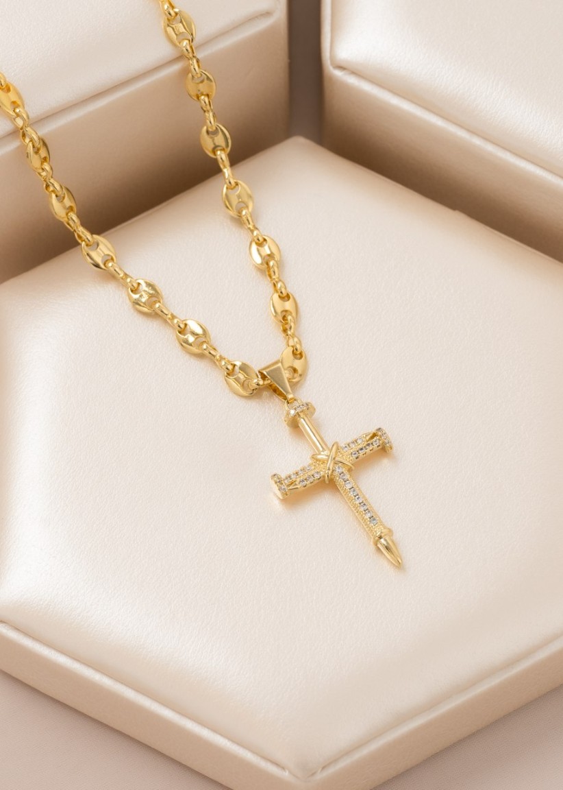 Colgante Cruz Clavos Oro Laminado 18k