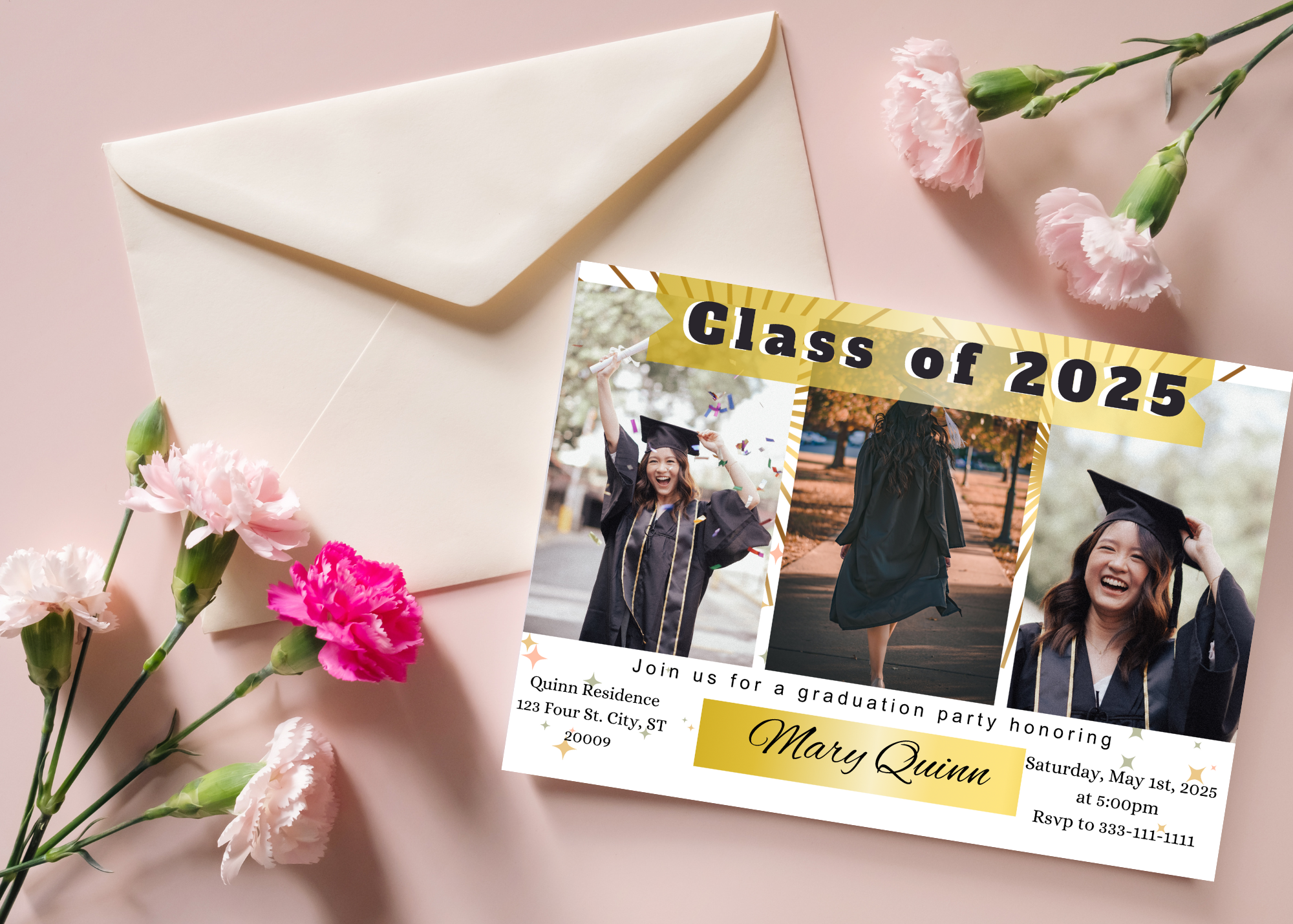 Gold & White Graduation Invitation 2025 | Editable Canva Template | Digital Download | Photo Invitation | Grad Party Invite | Instant Download