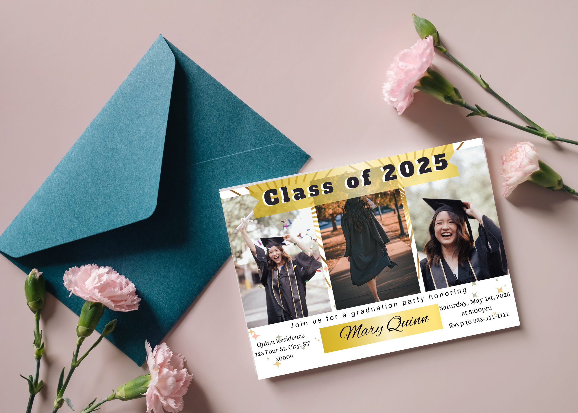 Gold & White Graduation Invitation 2025 | Editable Canva Template | Digital Download | Photo Invitation | Grad Party Invite | Instant Download