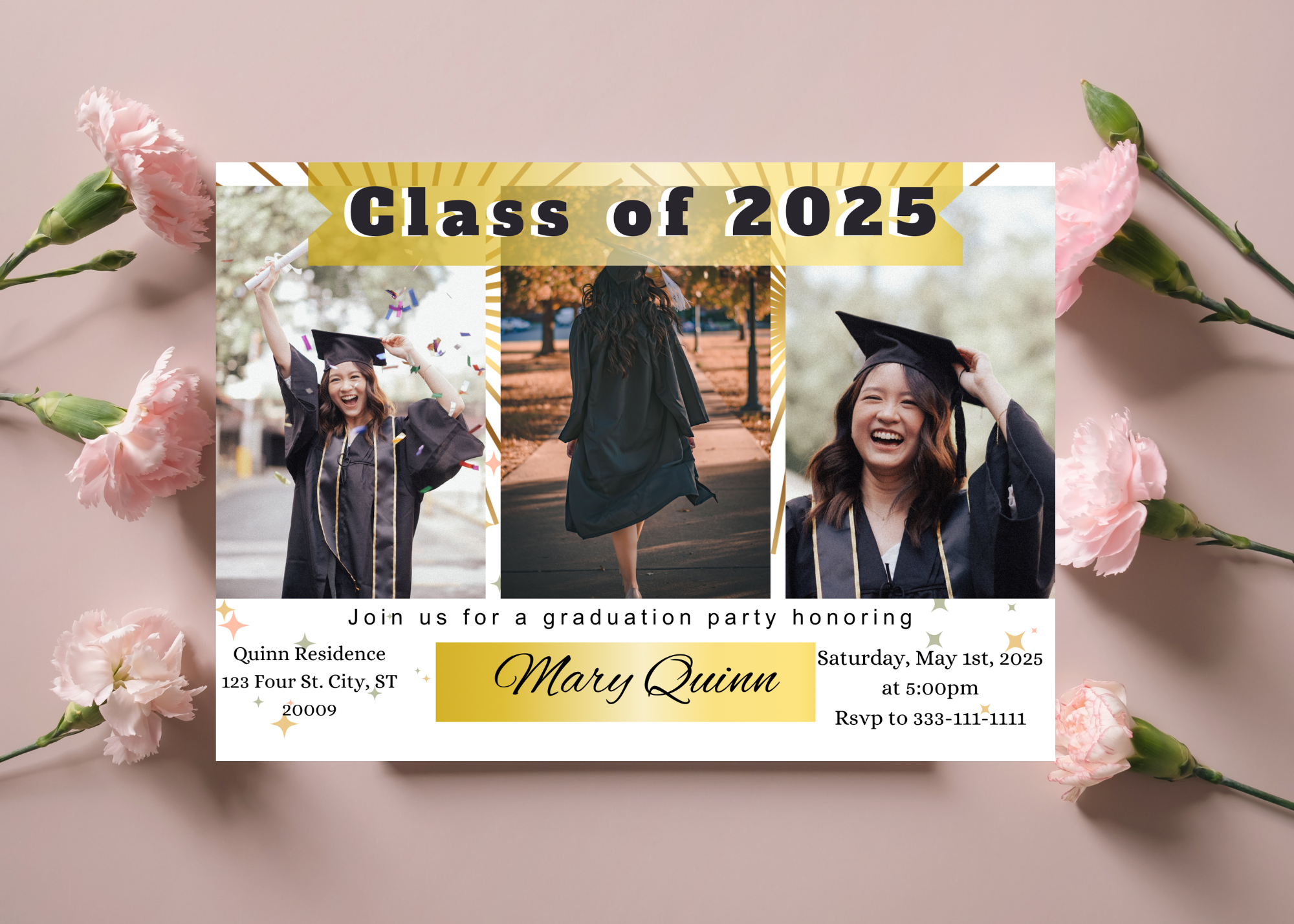Gold & White Graduation Invitation 2025 | Editable Canva Template | Digital Download | Photo Invitation | Grad Party Invite | Instant Download