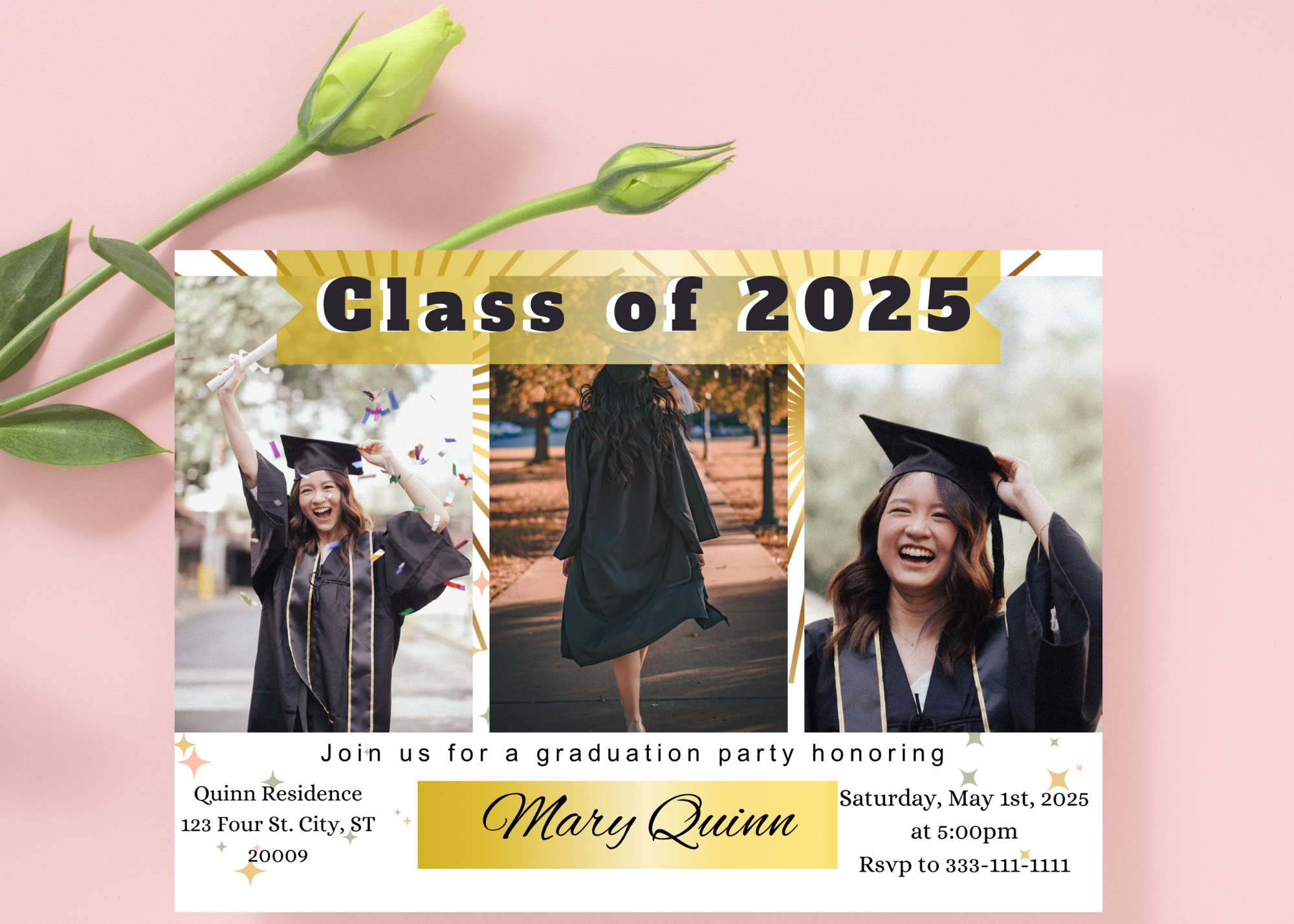 Gold & White Graduation Invitation 2025 | Editable Canva Template | Digital Download | Photo Invitation | Grad Party Invite | Instant Download