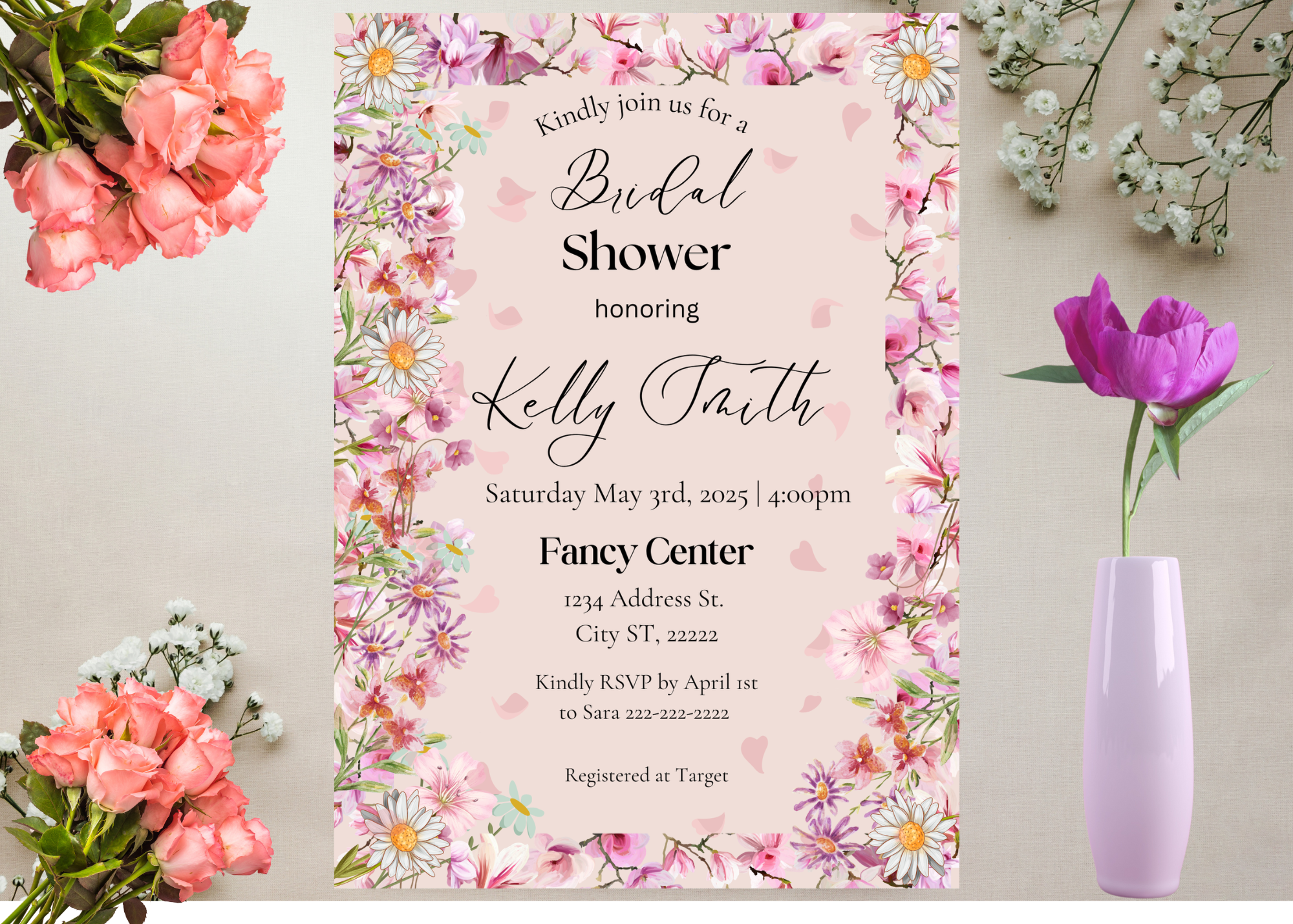 Wildflower Bridal Shower Invitation Template | Editable Canva Digital Download | Boho Floral Bridal Shower Invite