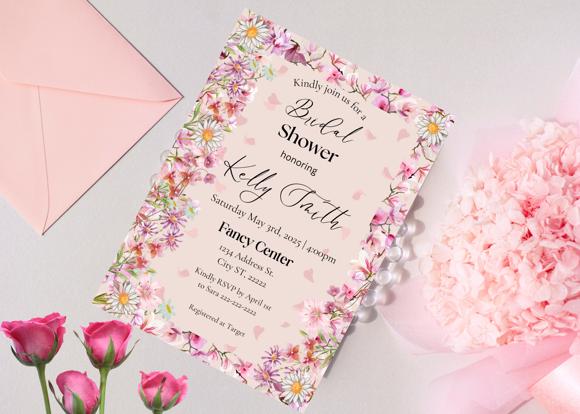 Wildflower Bridal Shower Invitation Template | Editable Canva Digital Download | Boho Floral Bridal Shower Invite