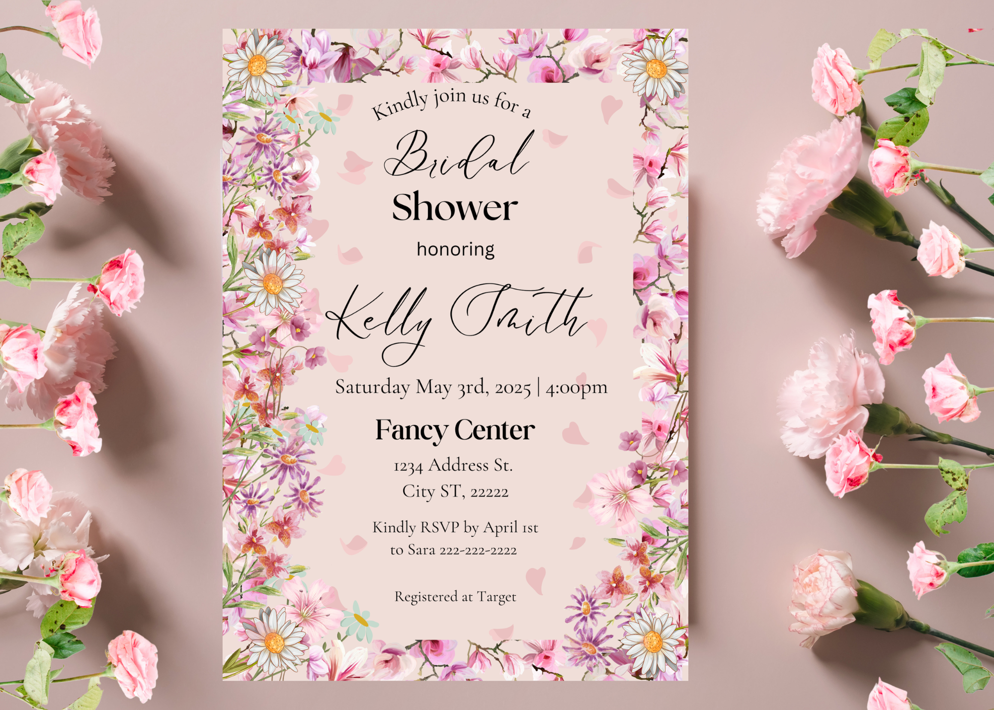 Wildflower Bridal Shower Invitation Template | Editable Canva Digital Download | Boho Floral Bridal Shower Invite