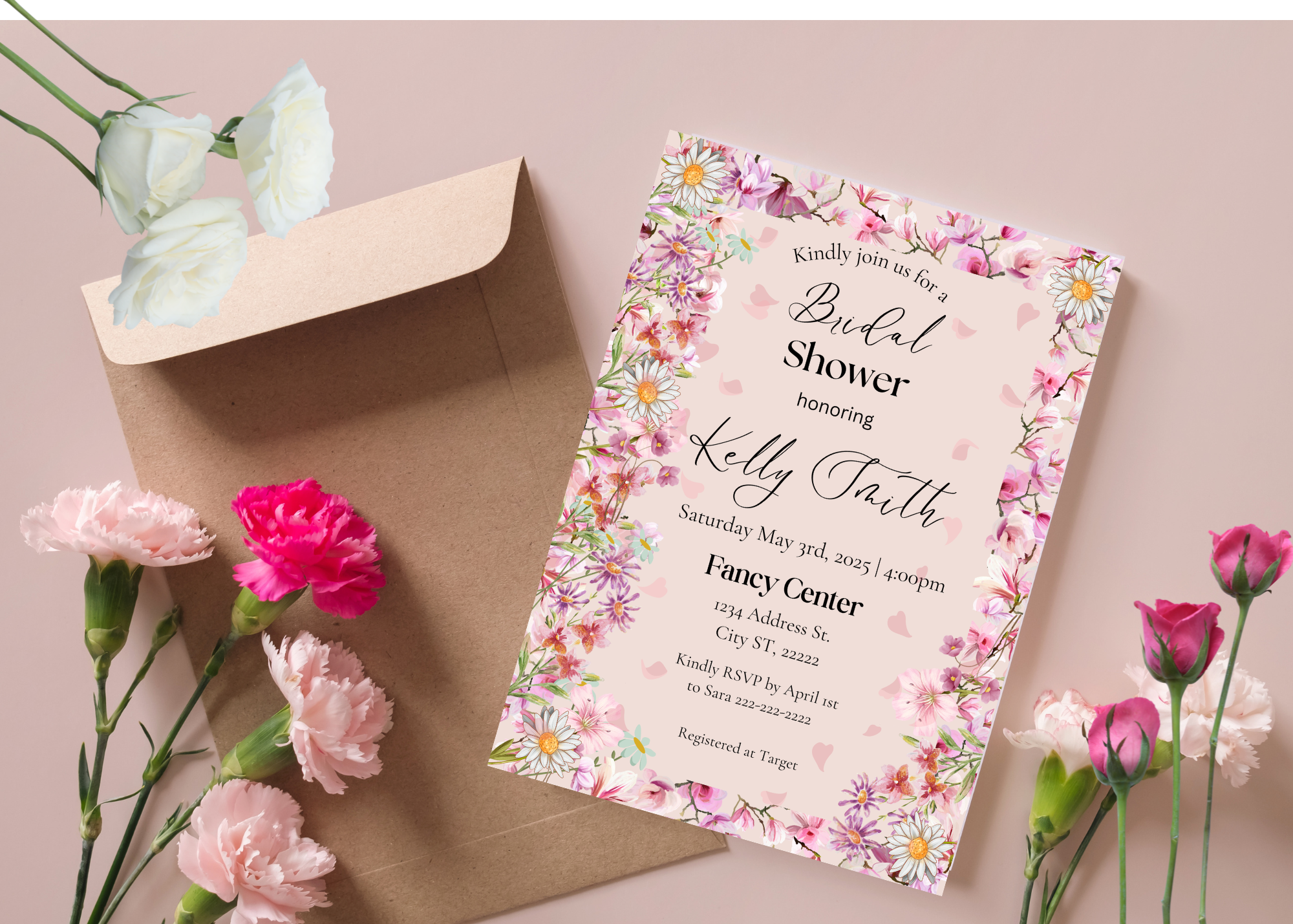 Wildflower Bridal Shower Invitation Template | Editable Canva Digital Download | Boho Floral Bridal Shower Invite