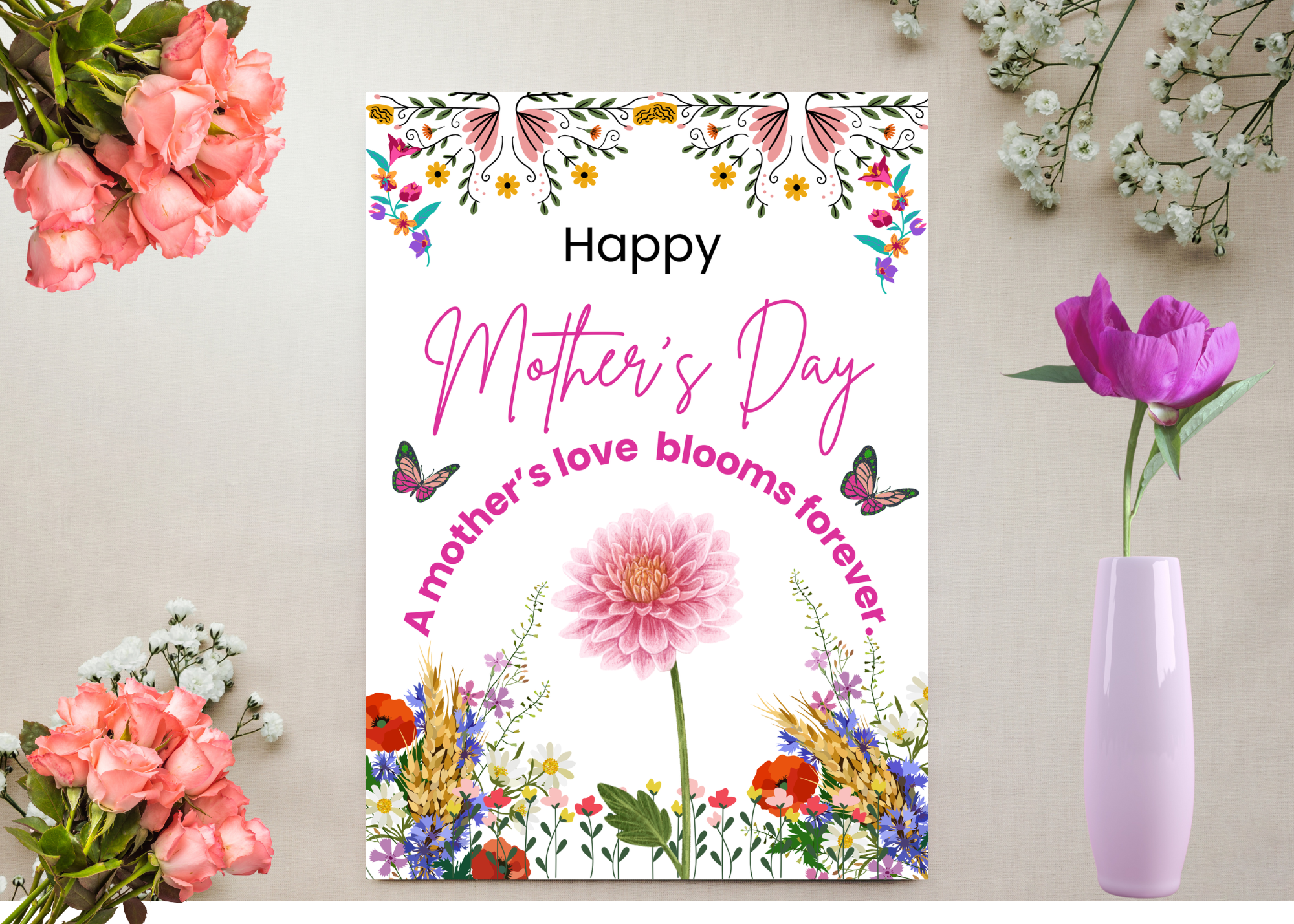Mother’s Day Card | A Mother’s Love Blooms Forever | Floral Digital Card | Printable Mother’s Day Gift | Instant Download