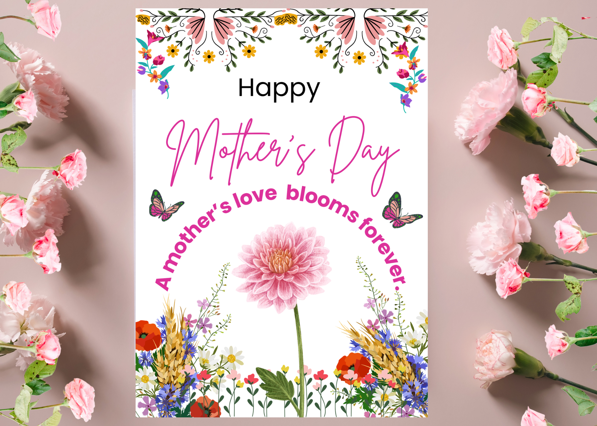 Mother’s Day Card | A Mother’s Love Blooms Forever | Floral Digital Card | Printable Mother’s Day Gift | Instant Download