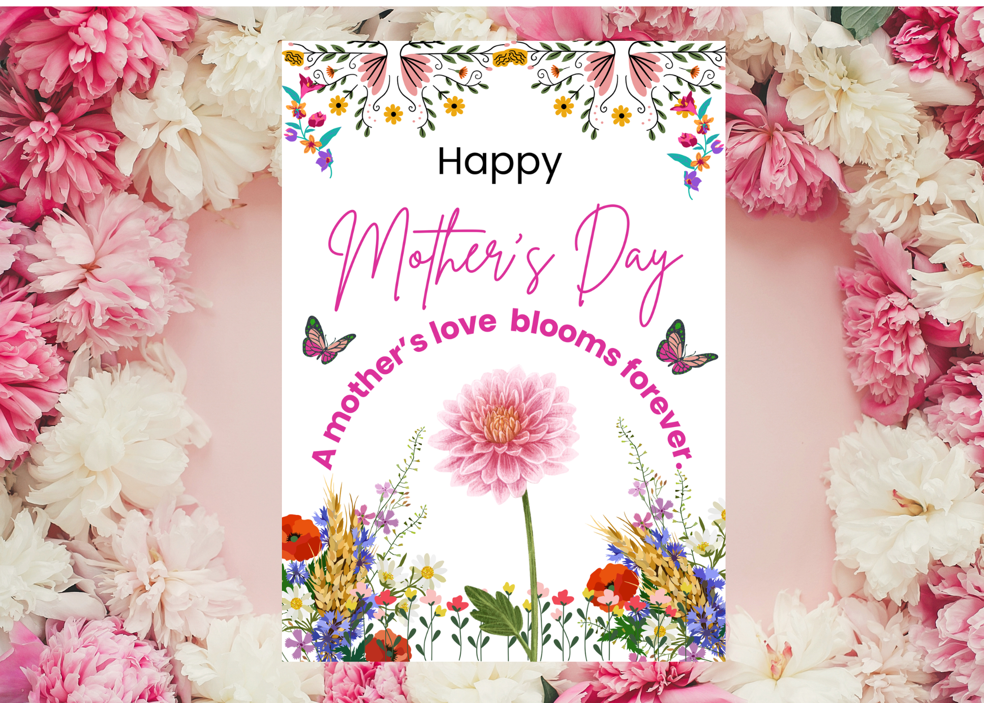 Mother’s Day Card | A Mother’s Love Blooms Forever | Floral Digital Card | Printable Mother’s Day Gift | Instant Download