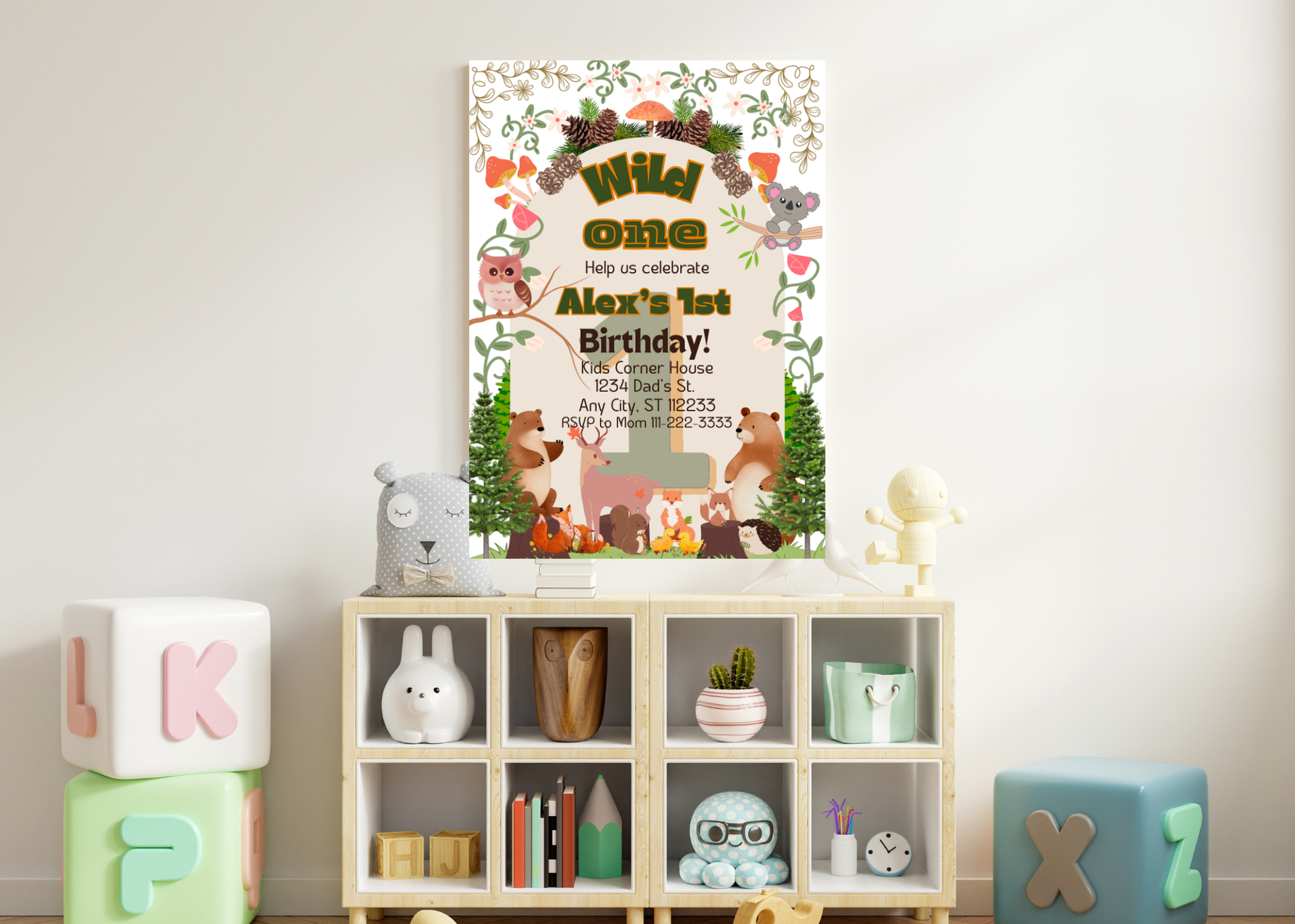 Woodland Creatures Wild One Birthday Invitation | Editable Canva Template | First Birthday Party Digital Download | Forest Animals Invite