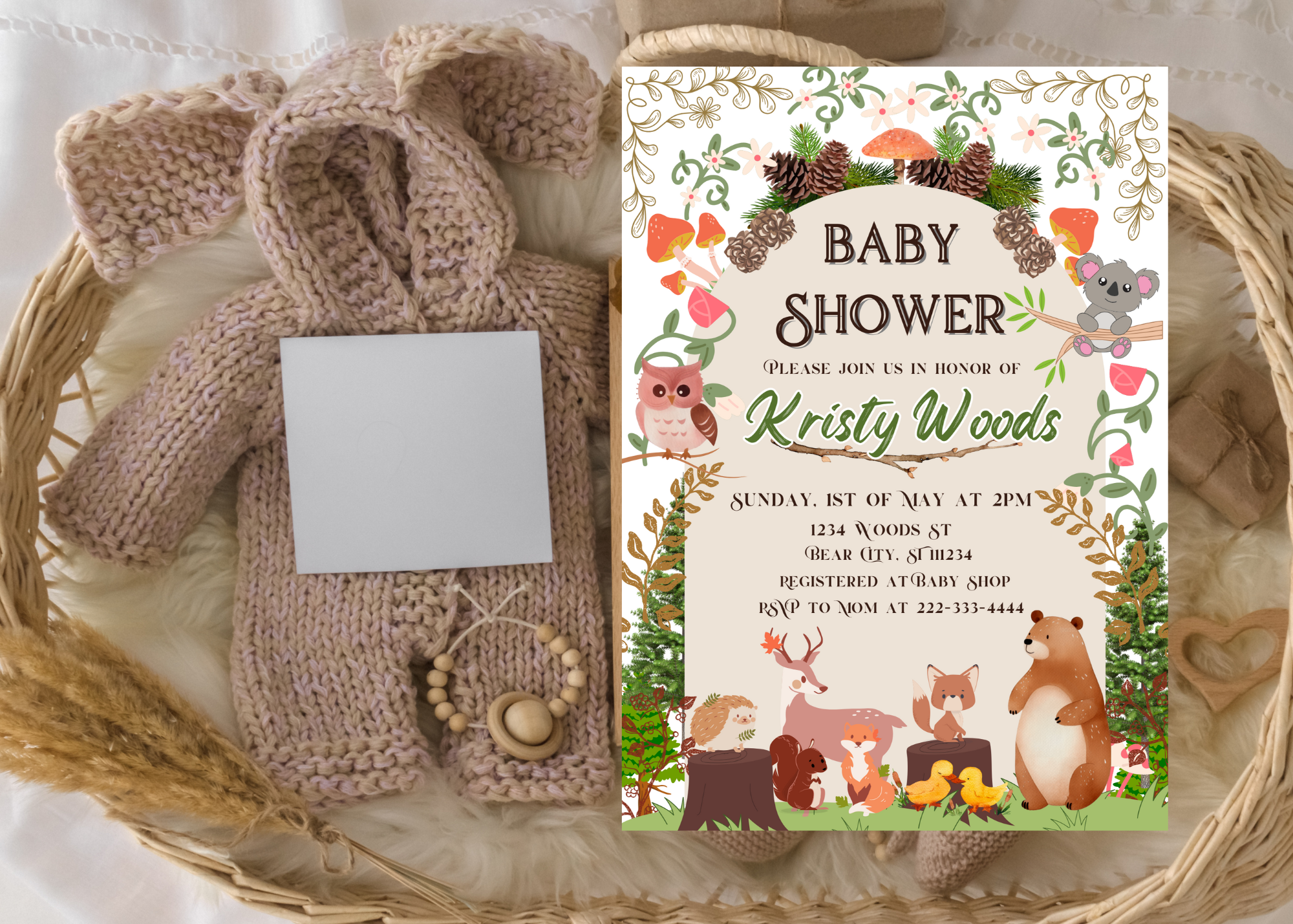 Woodland Animals Baby Shower Invitation | Digital Download | Editable Canva Template | Instant Access & Customizable Text