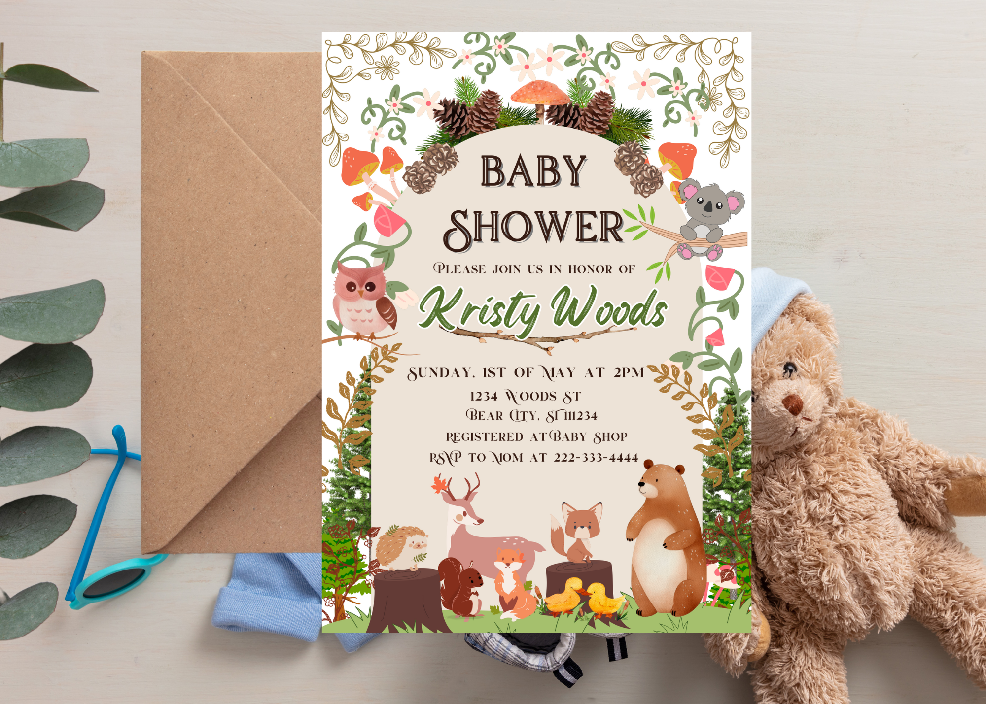 Woodland Animals Baby Shower Invitation | Digital Download | Editable Canva Template | Instant Access & Customizable Text