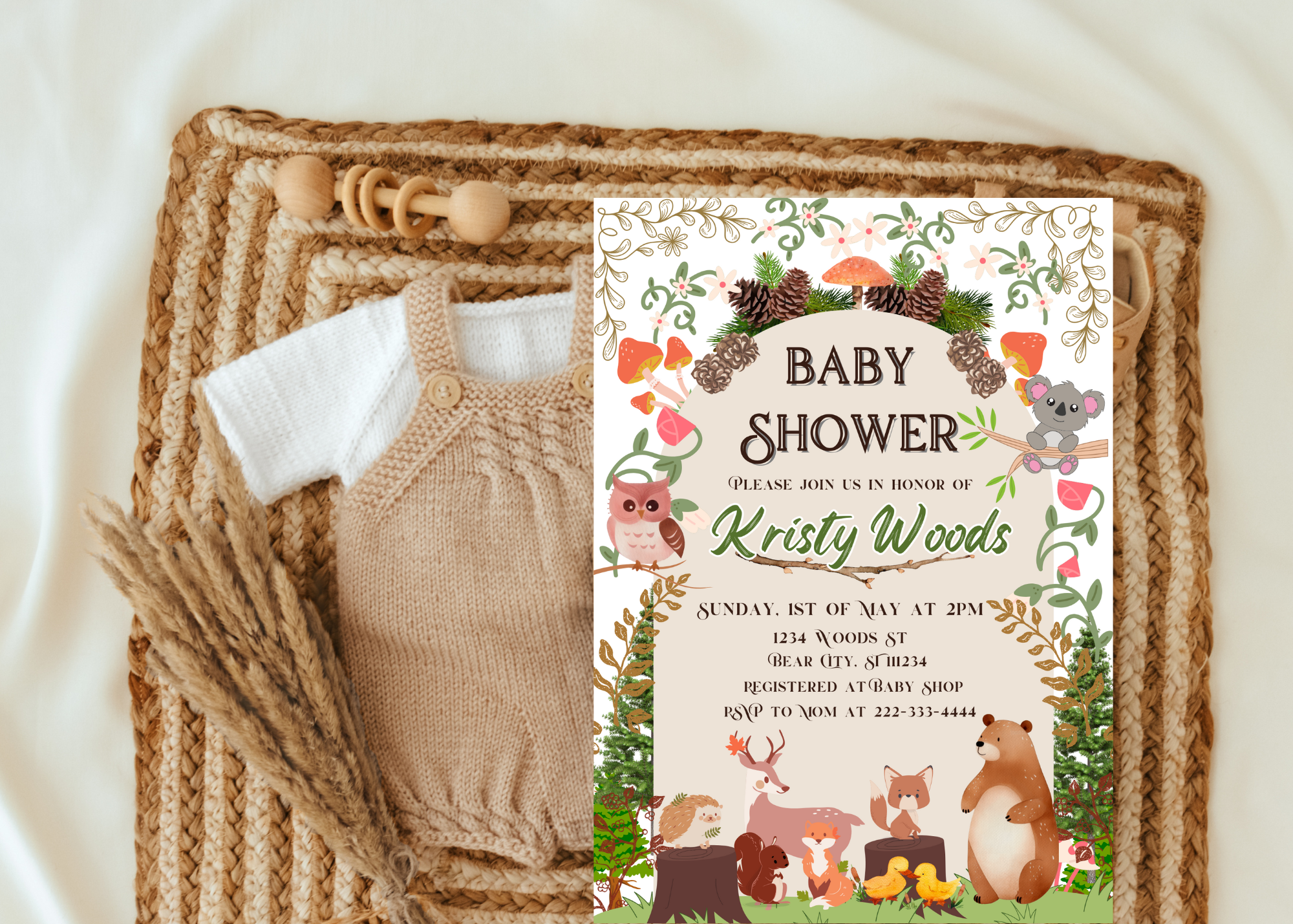 Woodland Animals Baby Shower Invitation | Digital Download | Editable Canva Template | Instant Access & Customizable Text