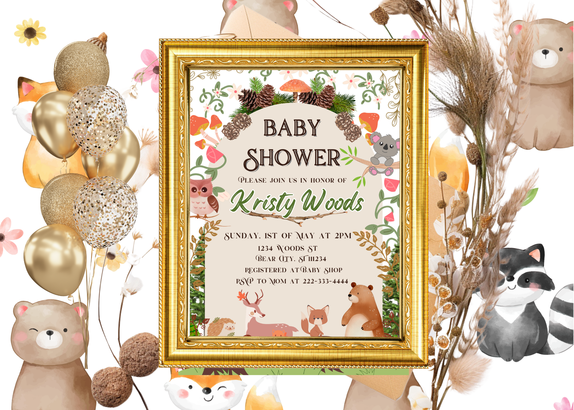 Woodland Animals Baby Shower Invitation | Digital Download | Editable Canva Template | Instant Access & Customizable Text