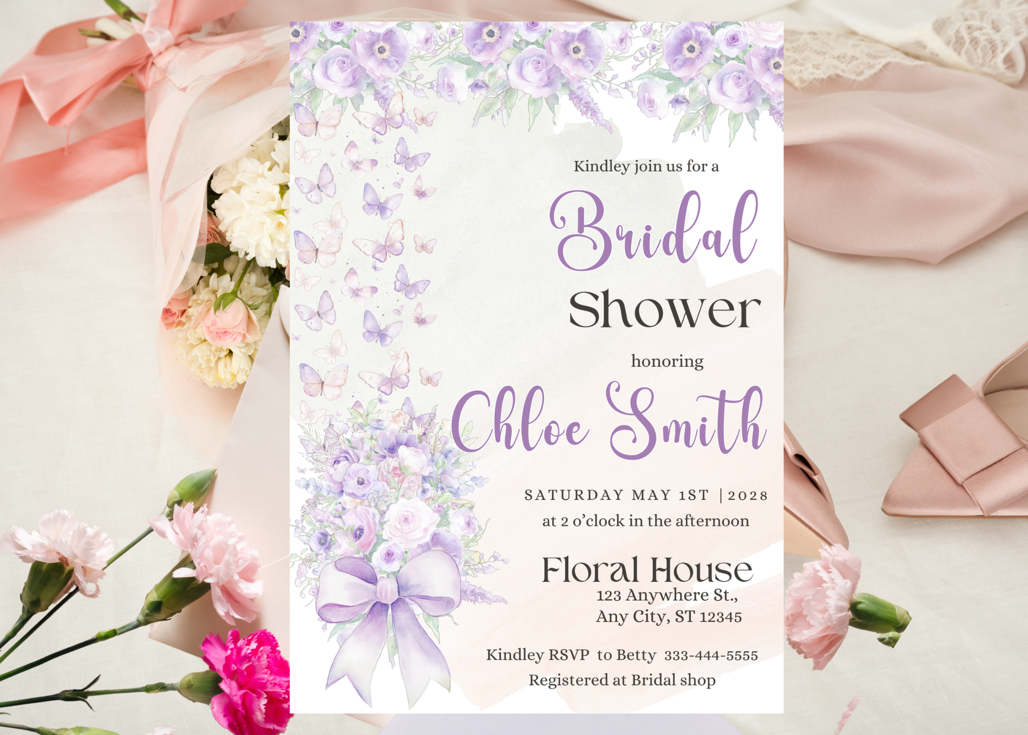 Lavender Floral Bridal Shower Invitation | Digital Download | Editable Canva Template | Instant Access | Printable Invite | DIY Bridal Shower