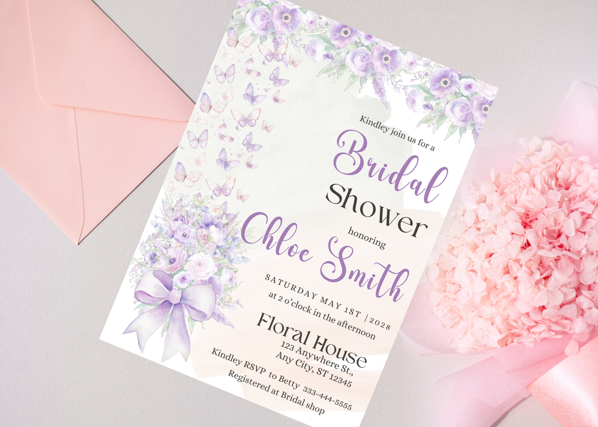 Lavender Floral Bridal Shower Invitation | Digital Download | Editable Canva Template | Instant Access | Printable Invite | DIY Bridal Shower