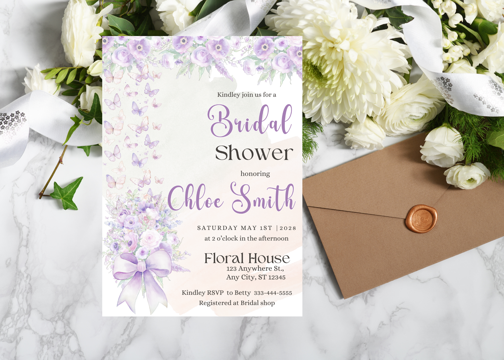 Lavender Floral Bridal Shower Invitation | Digital Download | Editable Canva Template | Instant Access | Printable Invite | DIY Bridal Shower