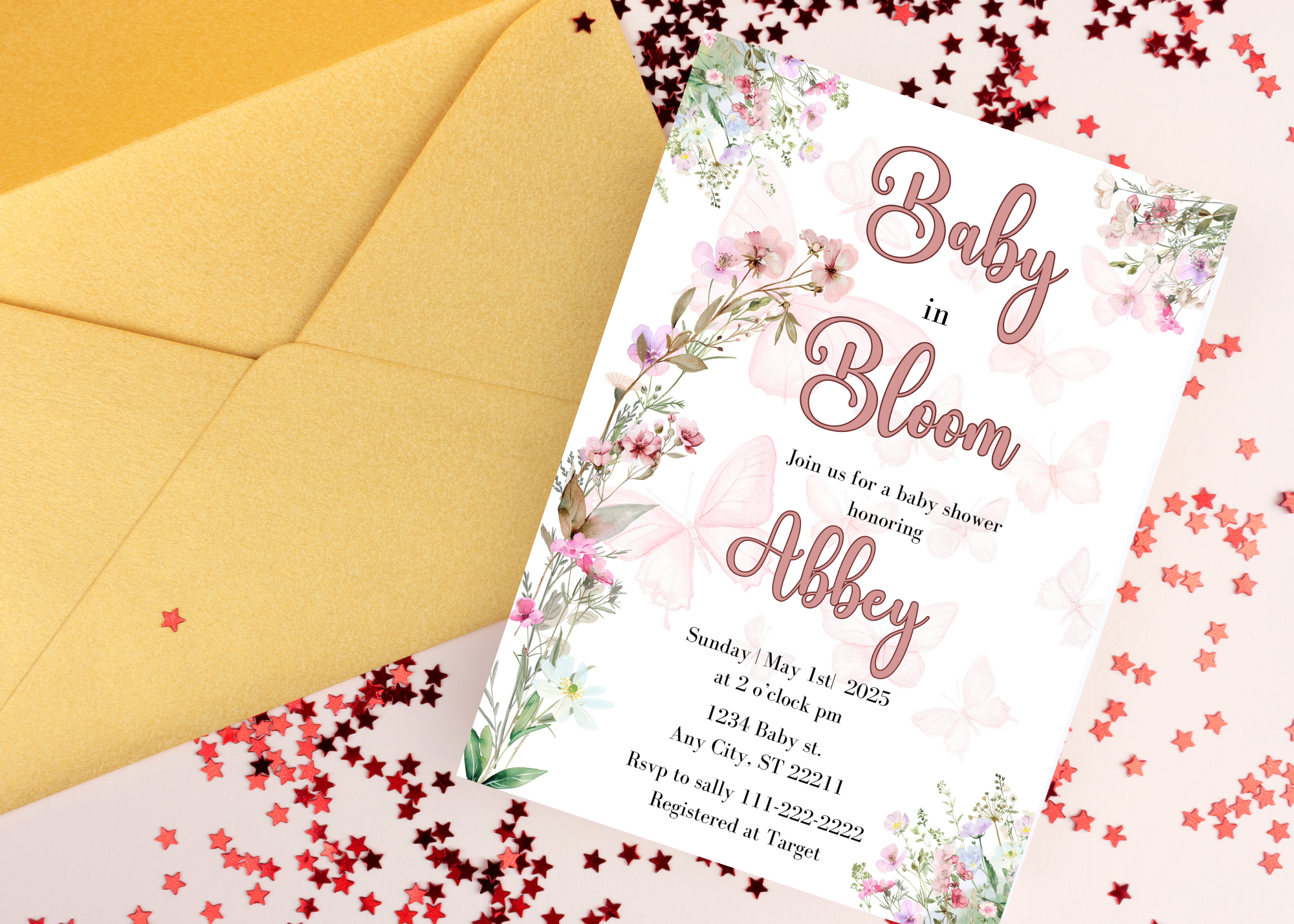 Baby in Bloom Baby Shower Invitation | Wildflower Watercolor Baby Shower | Editable Canva Template | Digital Download | Floral Baby Shower Invite