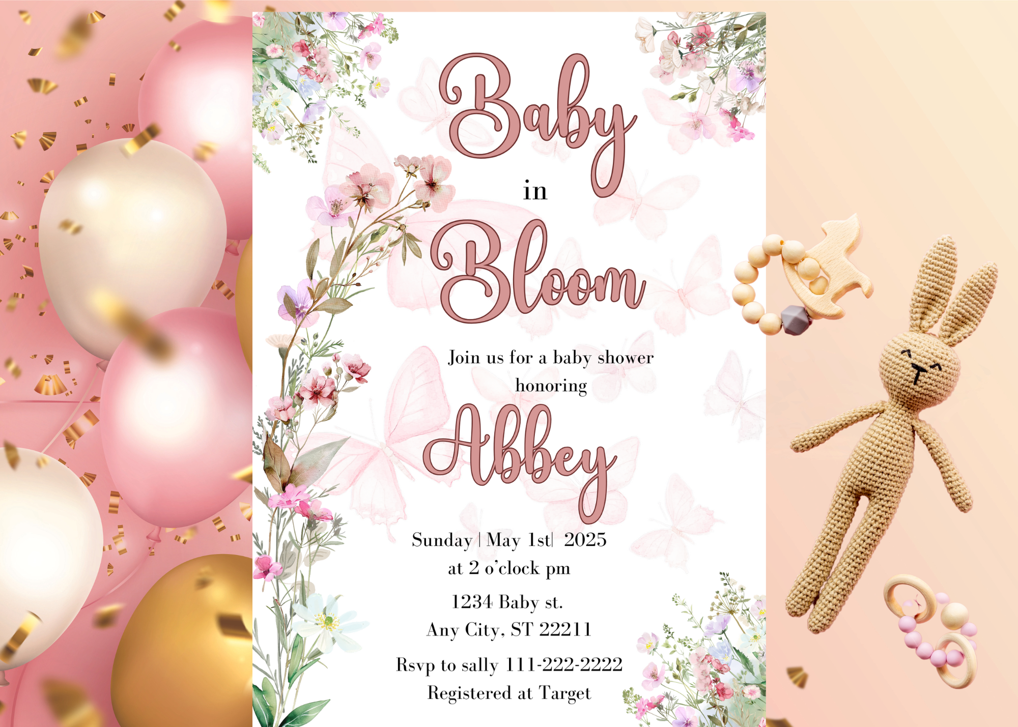 Baby in Bloom Baby Shower Invitation | Wildflower Watercolor Baby Shower | Editable Canva Template | Digital Download | Floral Baby Shower Invite