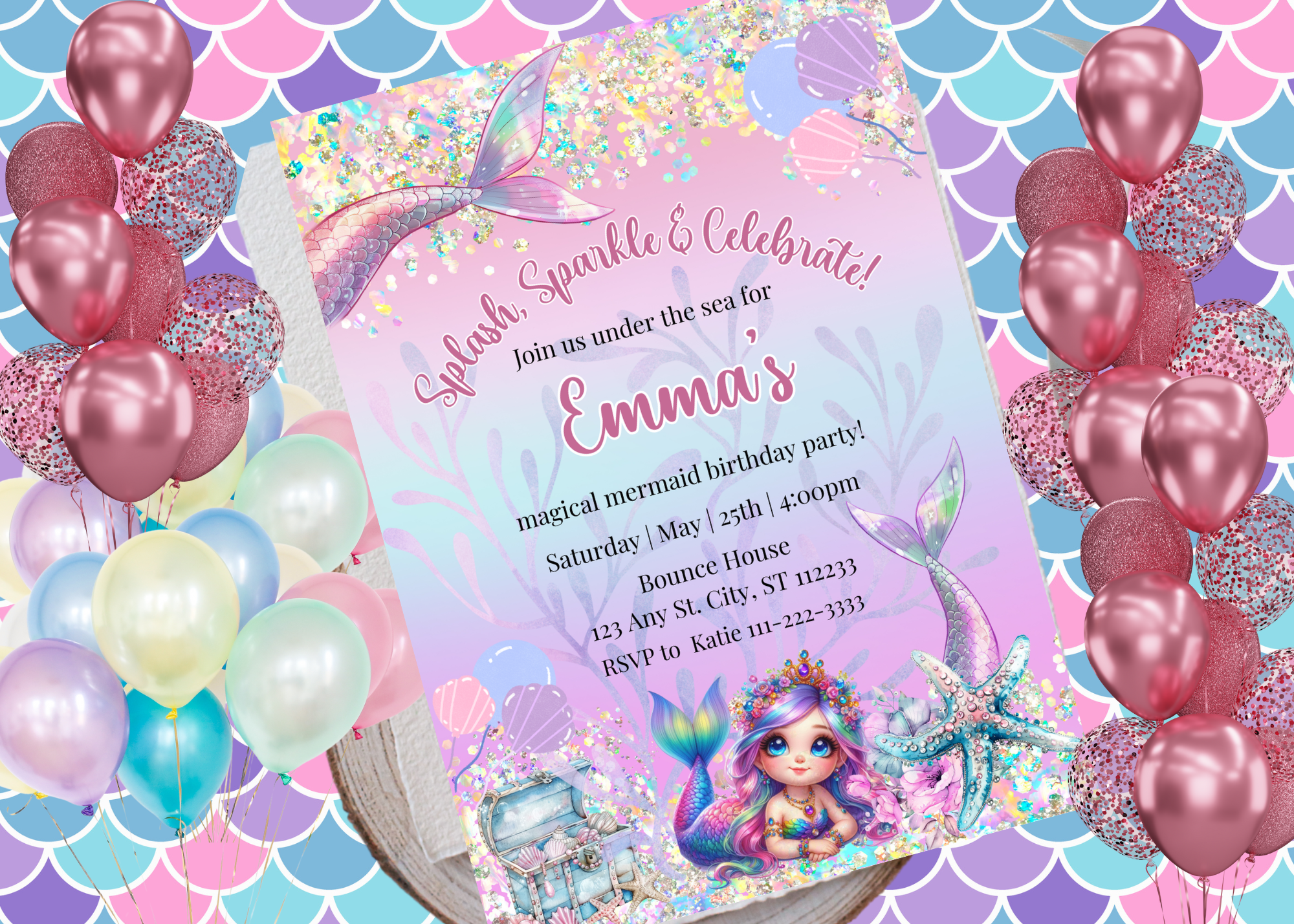 Mermaid Birthday Invitation | Under the Sea Party | Editable Canva Template | Instant Download