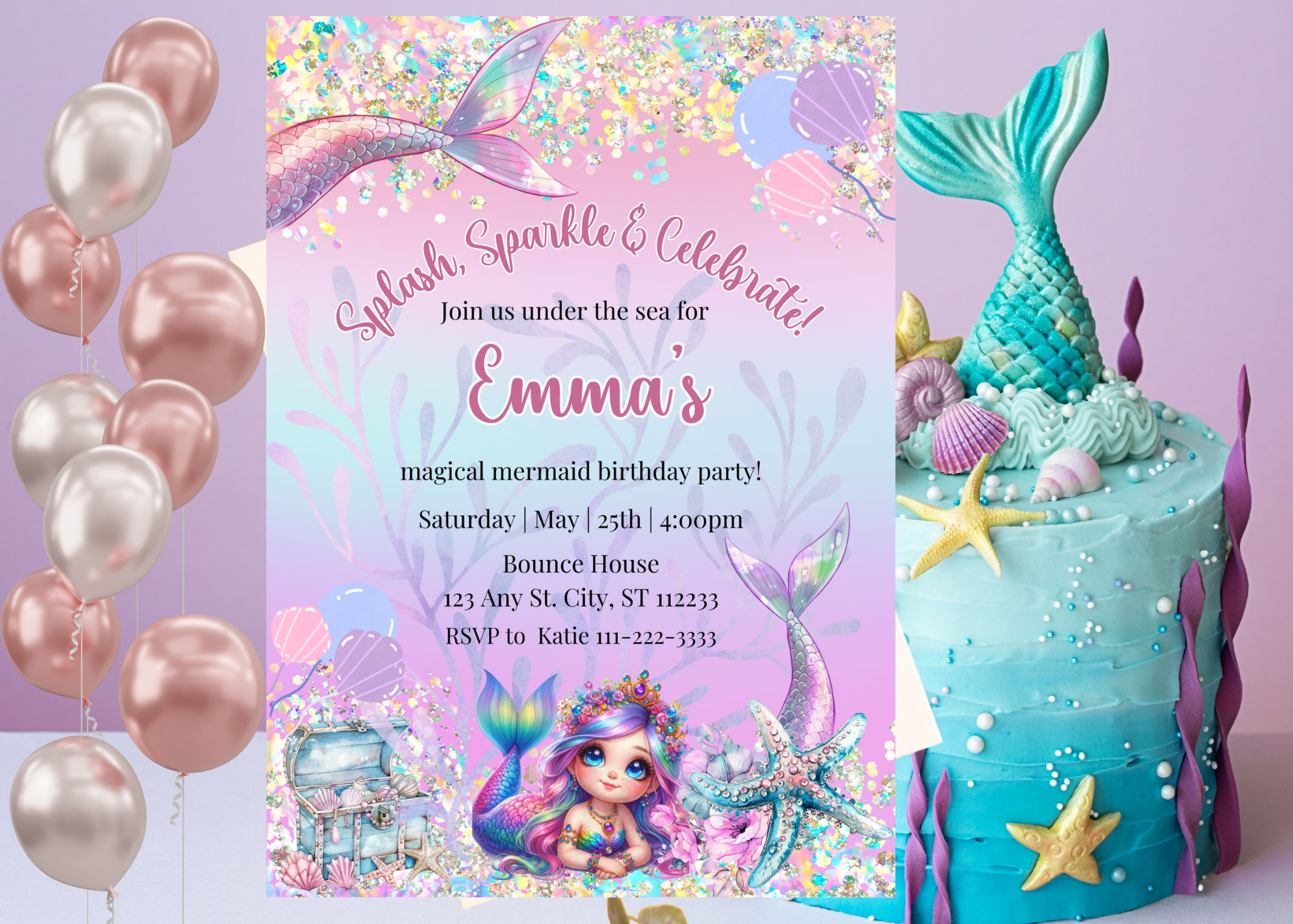 Mermaid Birthday Invitation | Under the Sea Party | Editable Canva Template | Instant Download