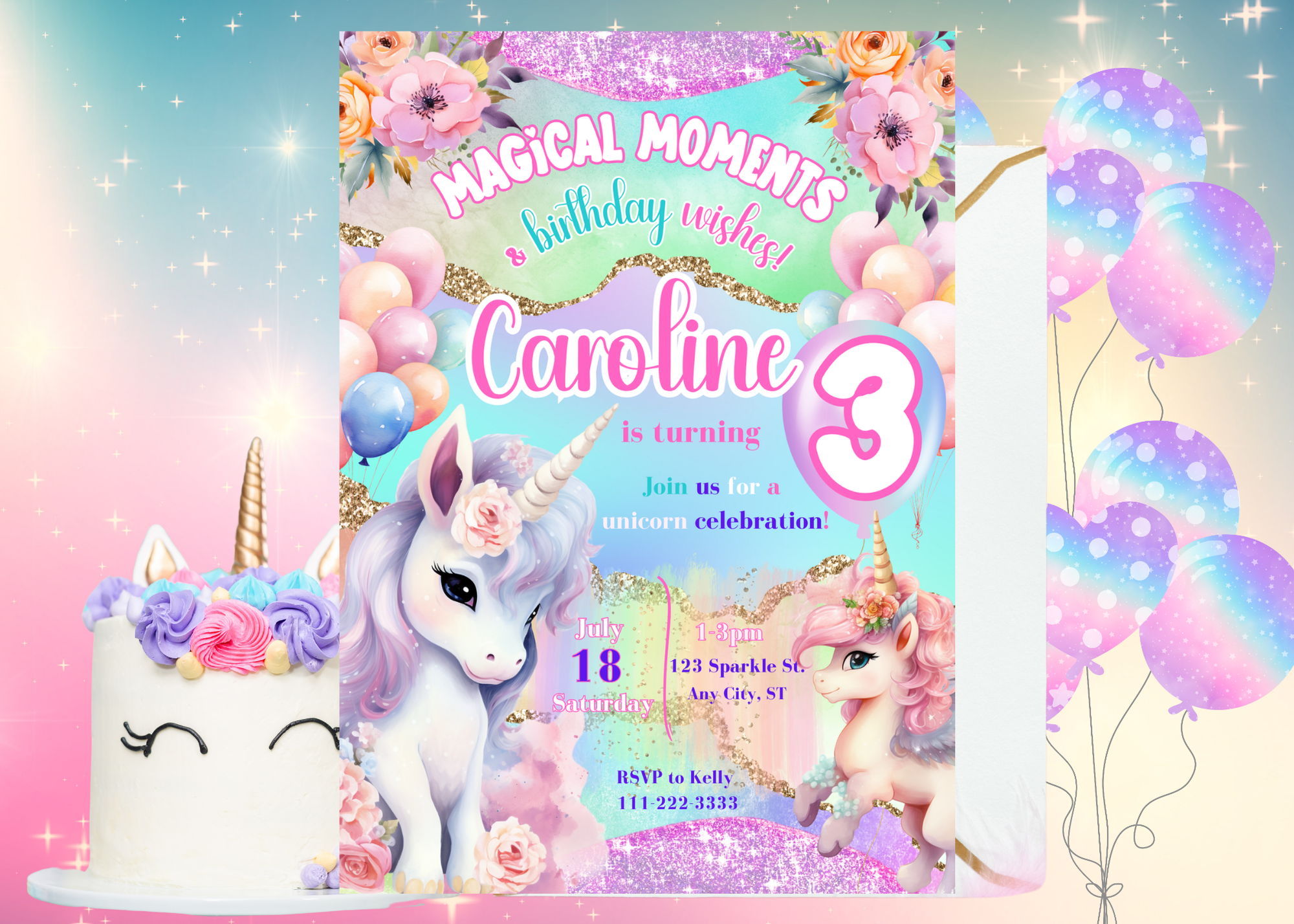 Magical Moments Unicorn Sparkle Floral Birthday Invitation | Editable Digital Invite | Girl’s Birthday Party | Instant Download  Description: