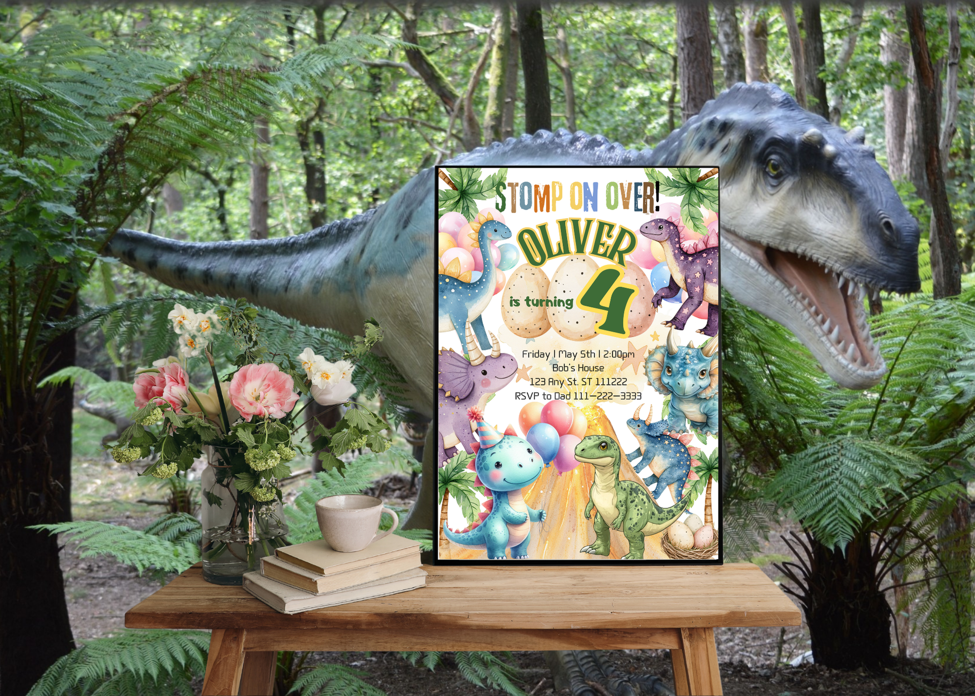  Stomp On Over! Dinosaur Birthday Invitation | Digital Canva Template | Dino Party Invite | Editable & Printable | Instant Download