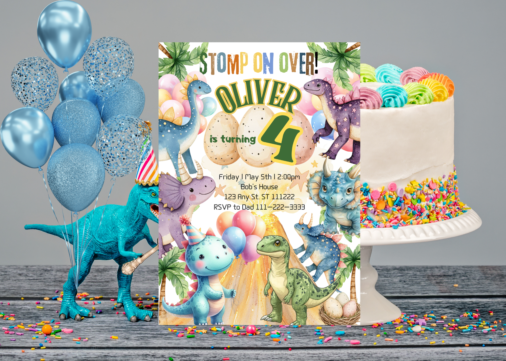 Stomp On Over! Dinosaur Birthday Invitation | Digital Canva Template | Dino Party Invite | Editable & Printable | Instant Download