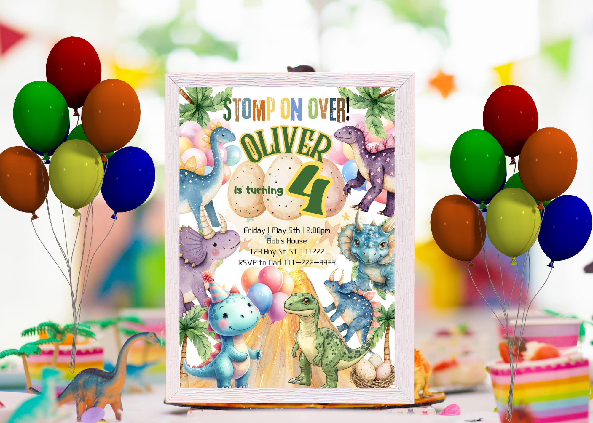  Stomp On Over! Dinosaur Birthday Invitation | Digital Canva Template | Dino Party Invite | Editable & Printable | Instant Download