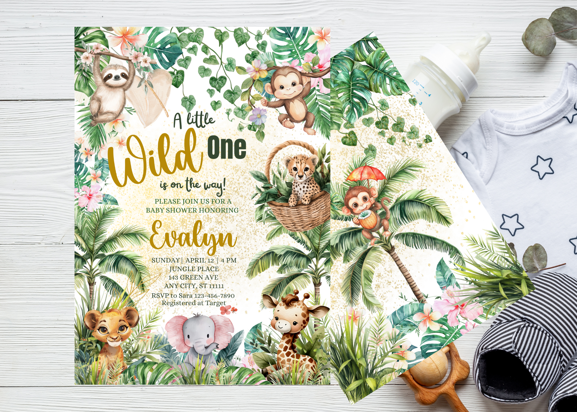 Wild One on the Way Baby Shower Invitation | Safari Jungle Baby Shower Invitation Template | Cute Baby Animals & Wild Adventure | Digital download |