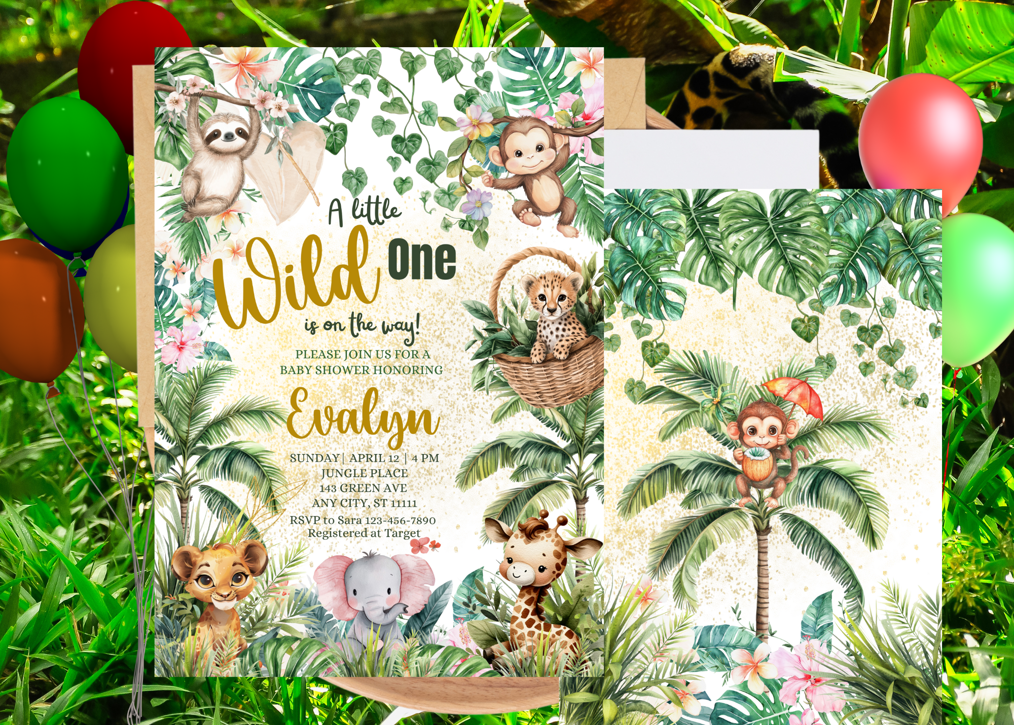 Wild One on the Way Baby Shower Invitation | Safari Jungle Baby Shower Invitation Template | Cute Baby Animals & Wild Adventure | Digital download |