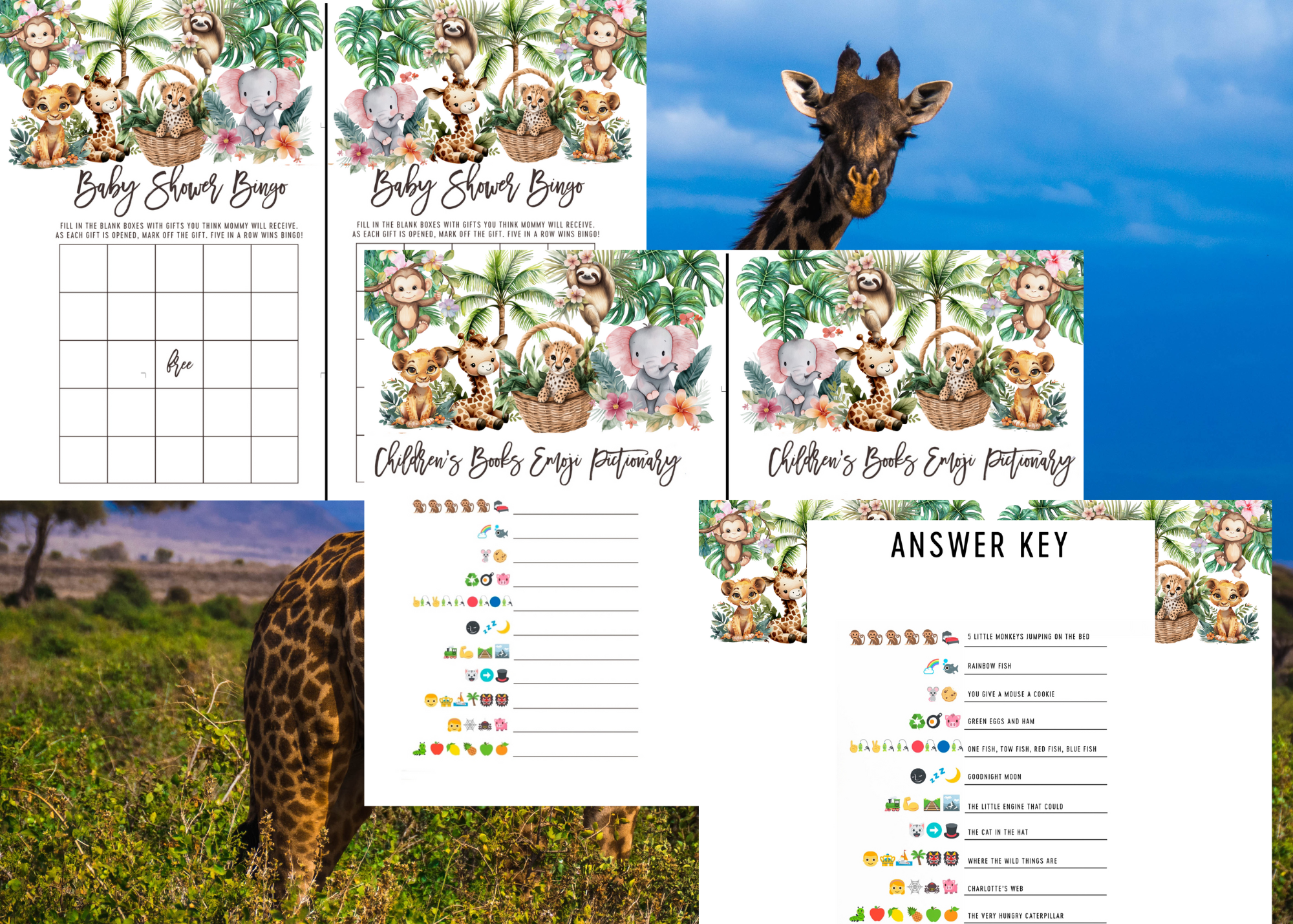 Safari Jungle Baby Shower Game Bundle - 9 Fun Games | Digital Download | Baby Shower Games