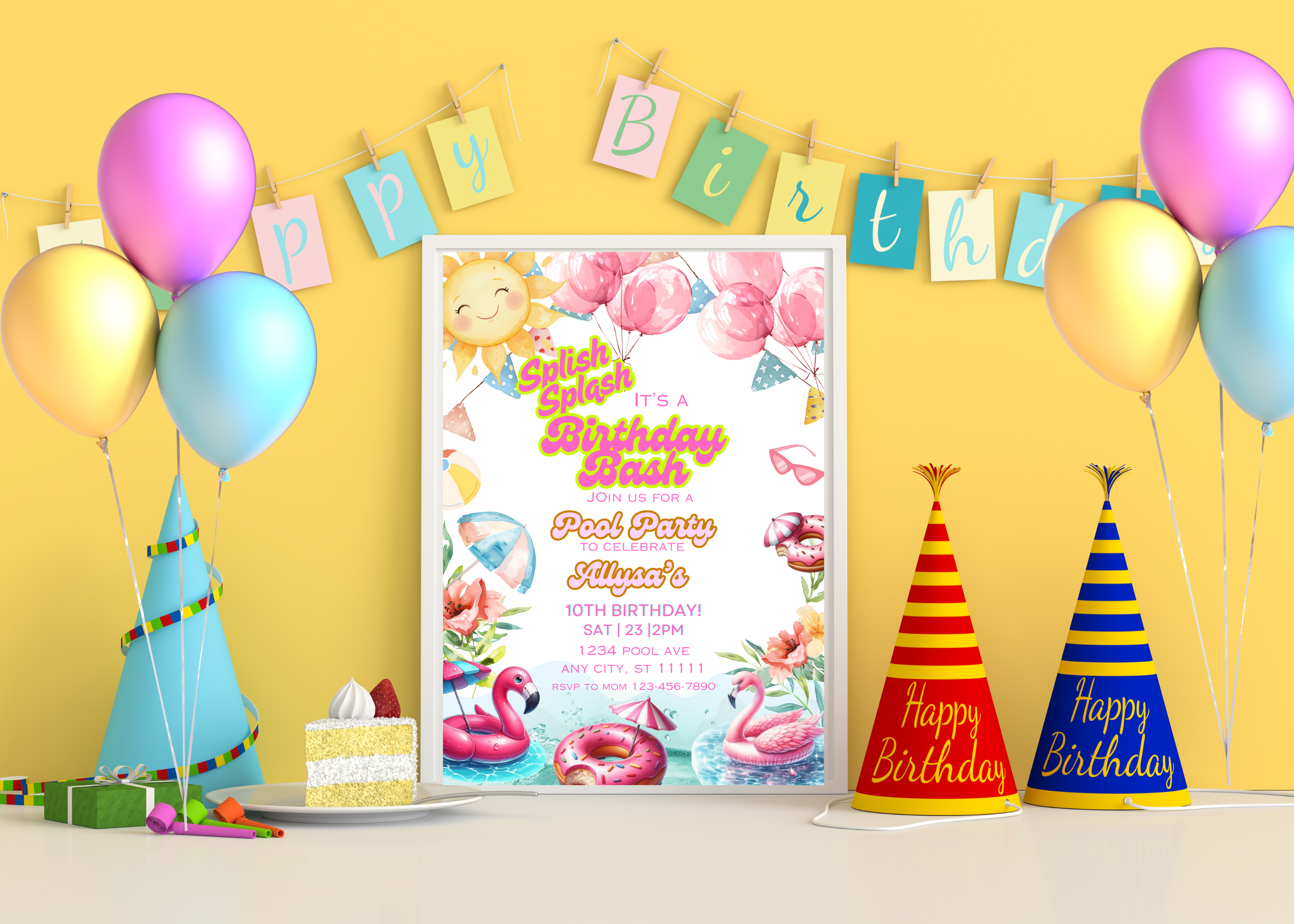 Pool Party Birthday Invitation Template, Splish Splash Its a Birthday Bash, Beach Theme Digital Invite, Editable Canva, Two Page Front Back, Summer Pool Party Printable, Instant Download